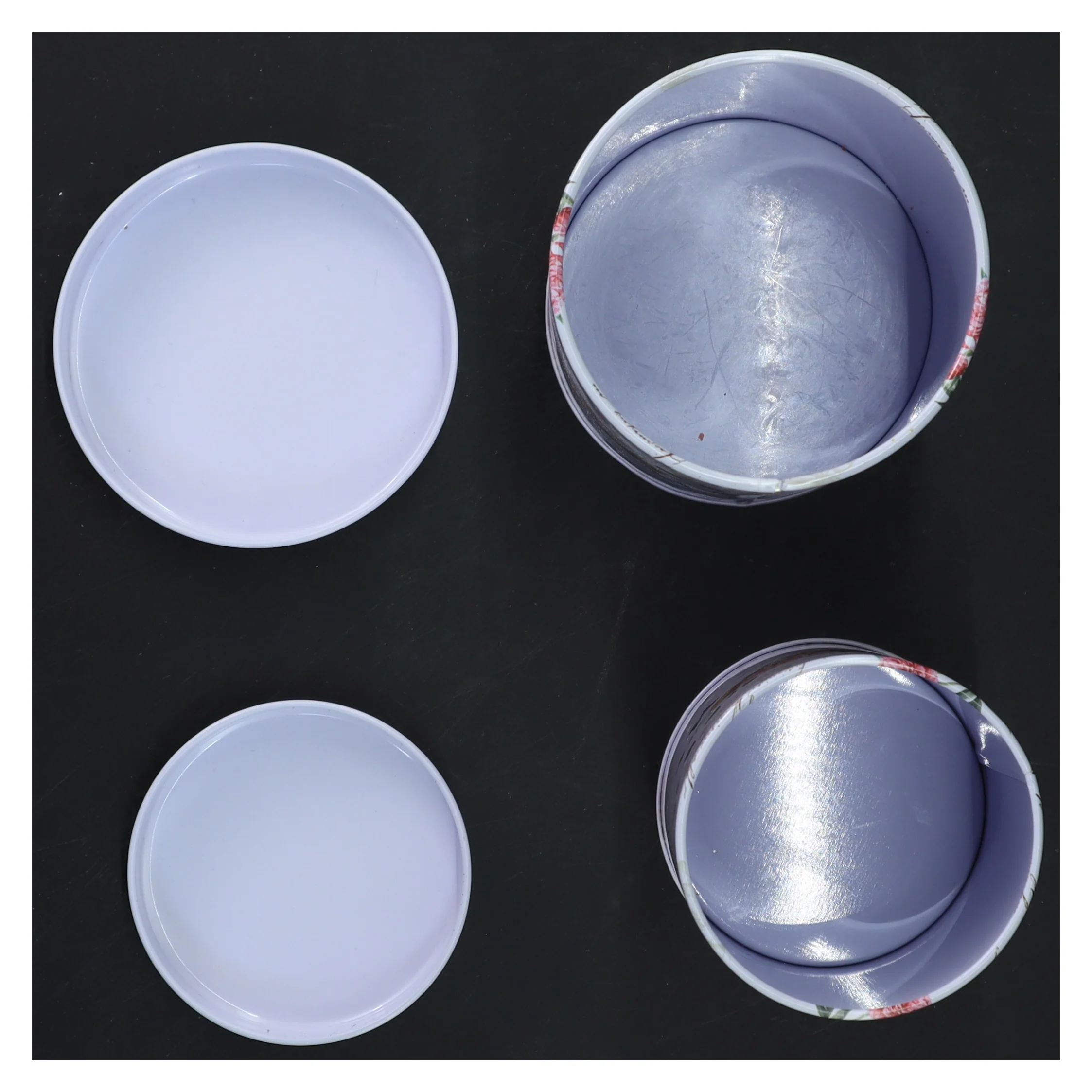 Æske med blomstermotiv, 2 stk. (str. Ø 9x12,5&ø8x11 cm)