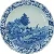Stor porcelænstallerken med blå dekoration (str. Ø 40 cm)