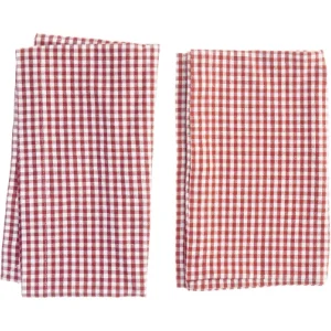 Røde og hvide ternede bordløber (str. 130 x 40 cm)