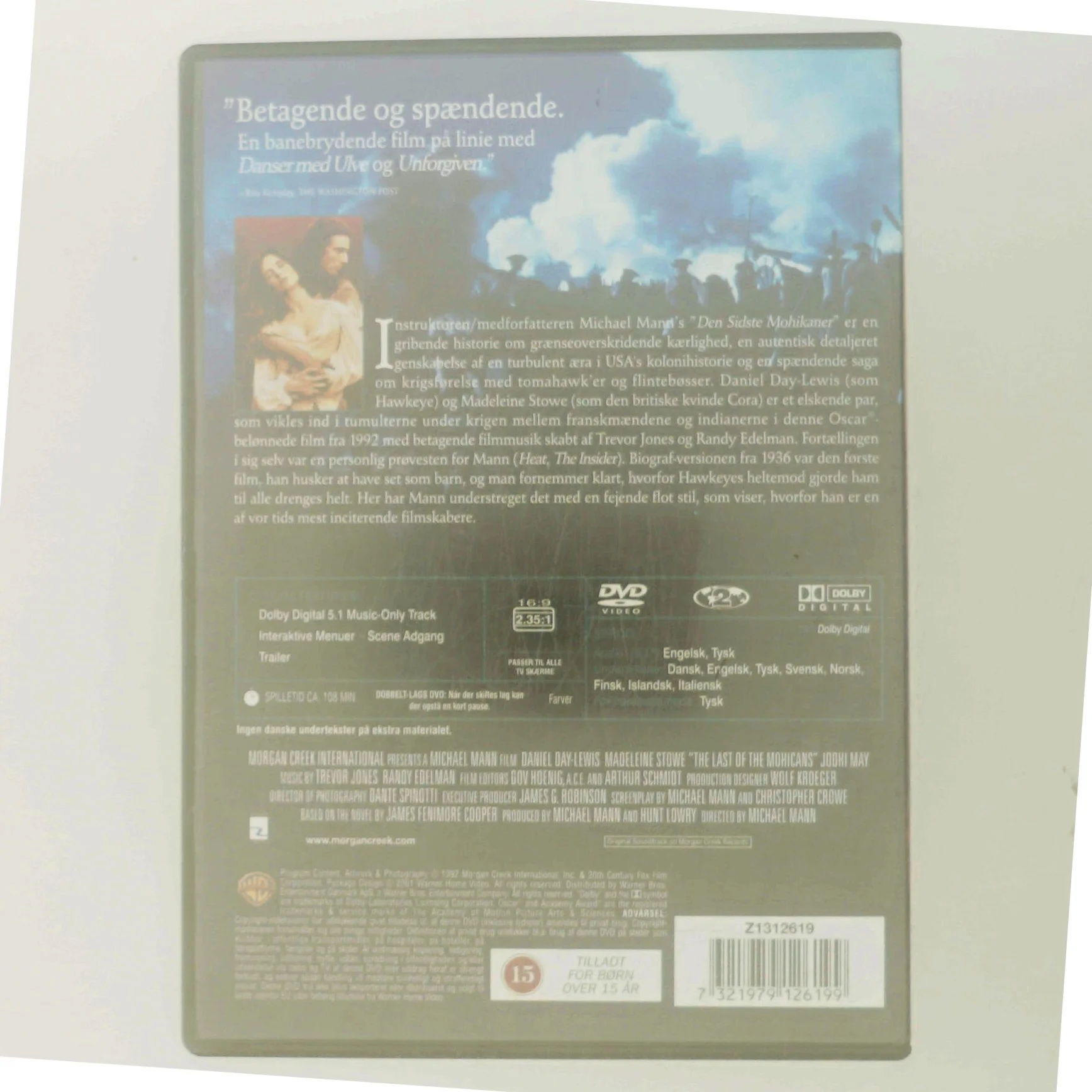 Den Sidste Mohikaner med Daniel Day-Lewis (DVD)