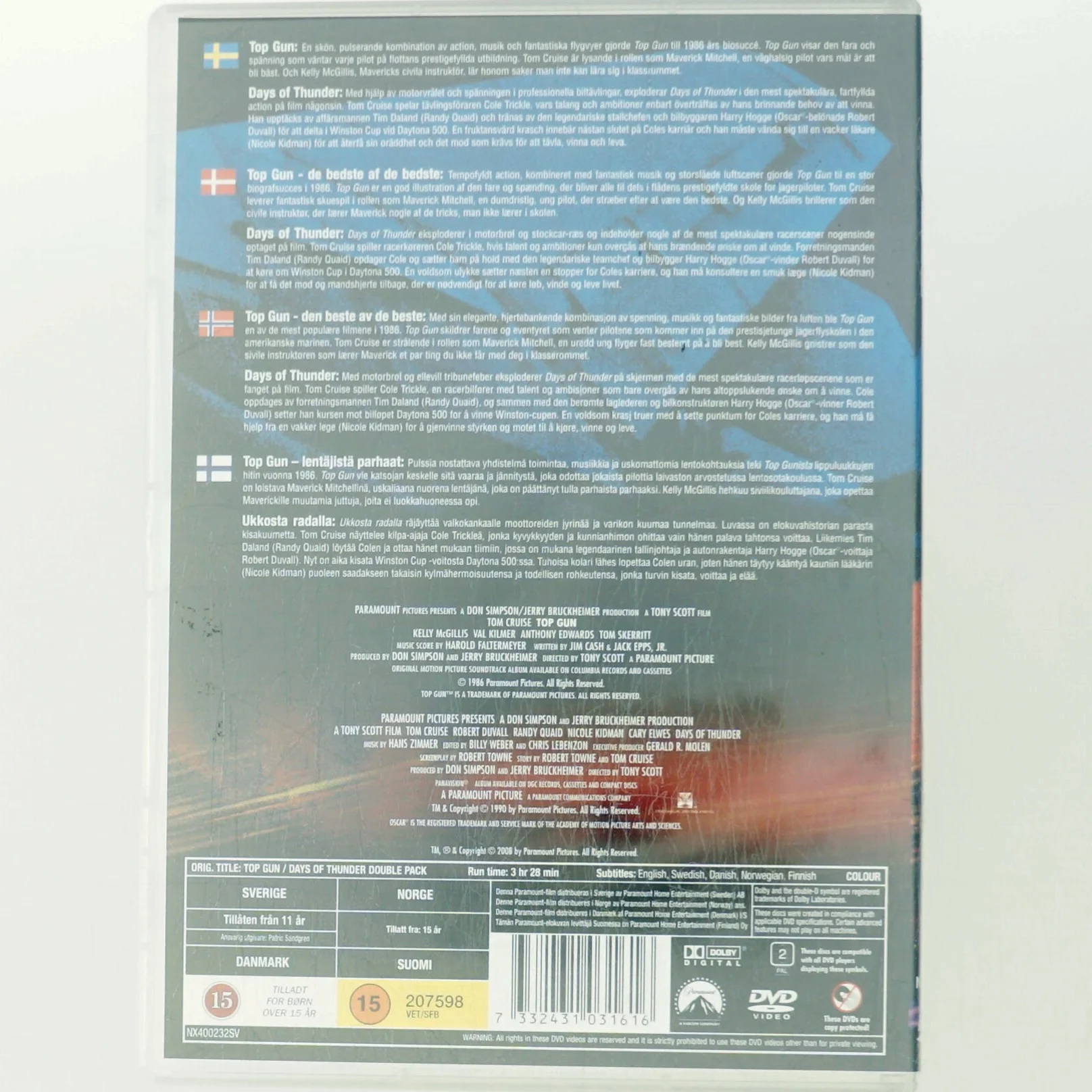 Top Gun / Days of Thunder med Tom Cruise (DVD)