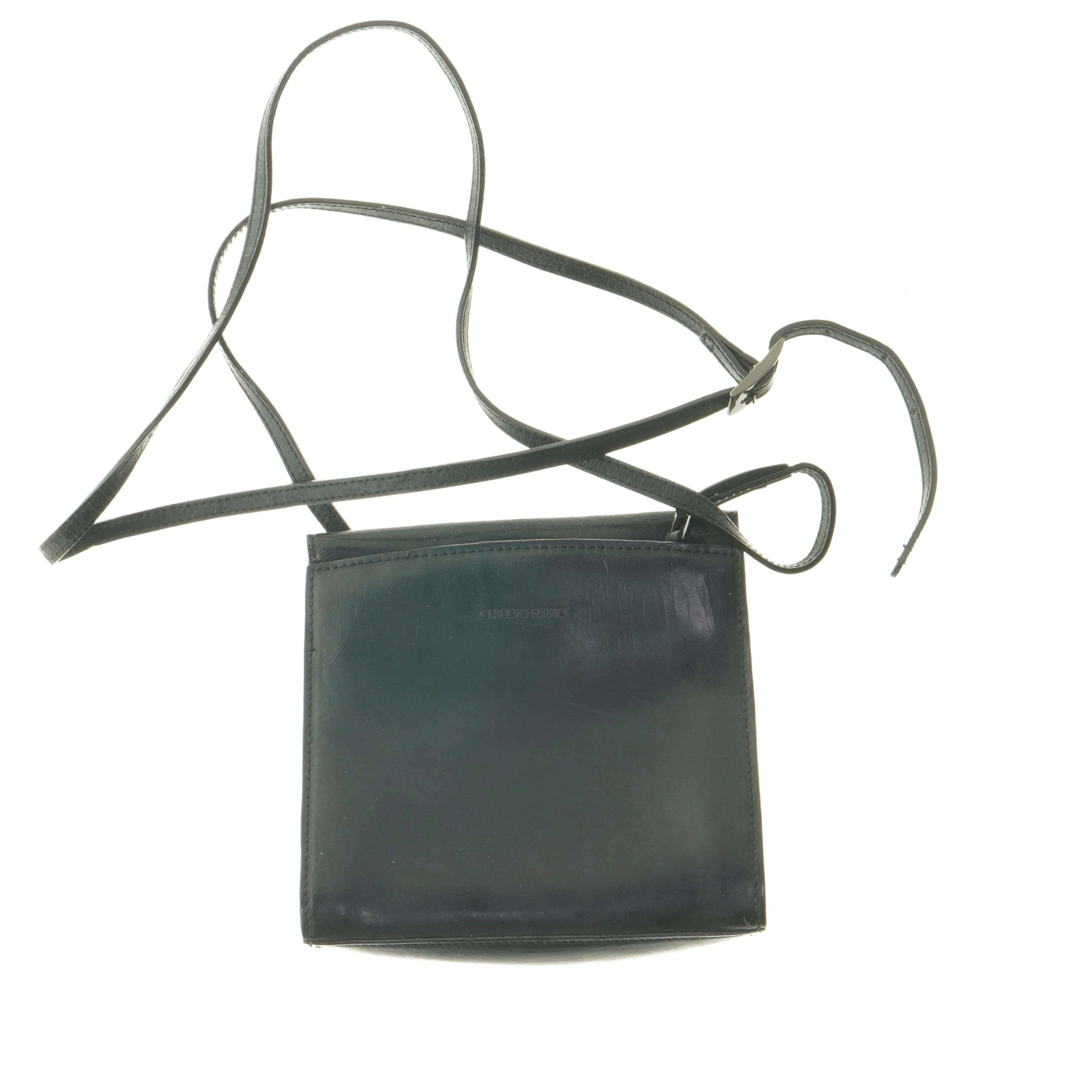 Sort læder crossbody taske fra Claudio Ferrici (str. 16x16x5 cm)