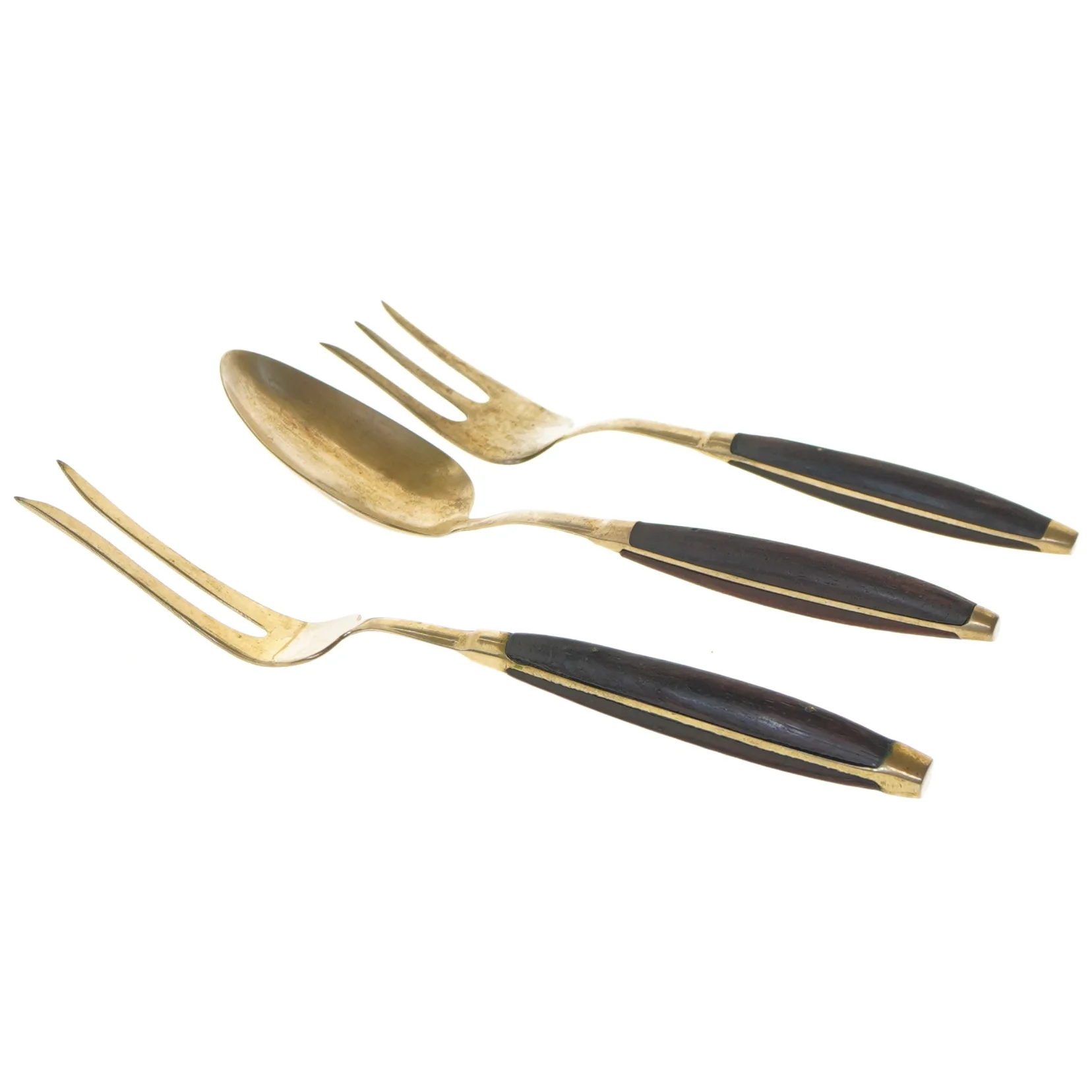 Salatsæt i messing med træhåndtag (str. 21 cm)