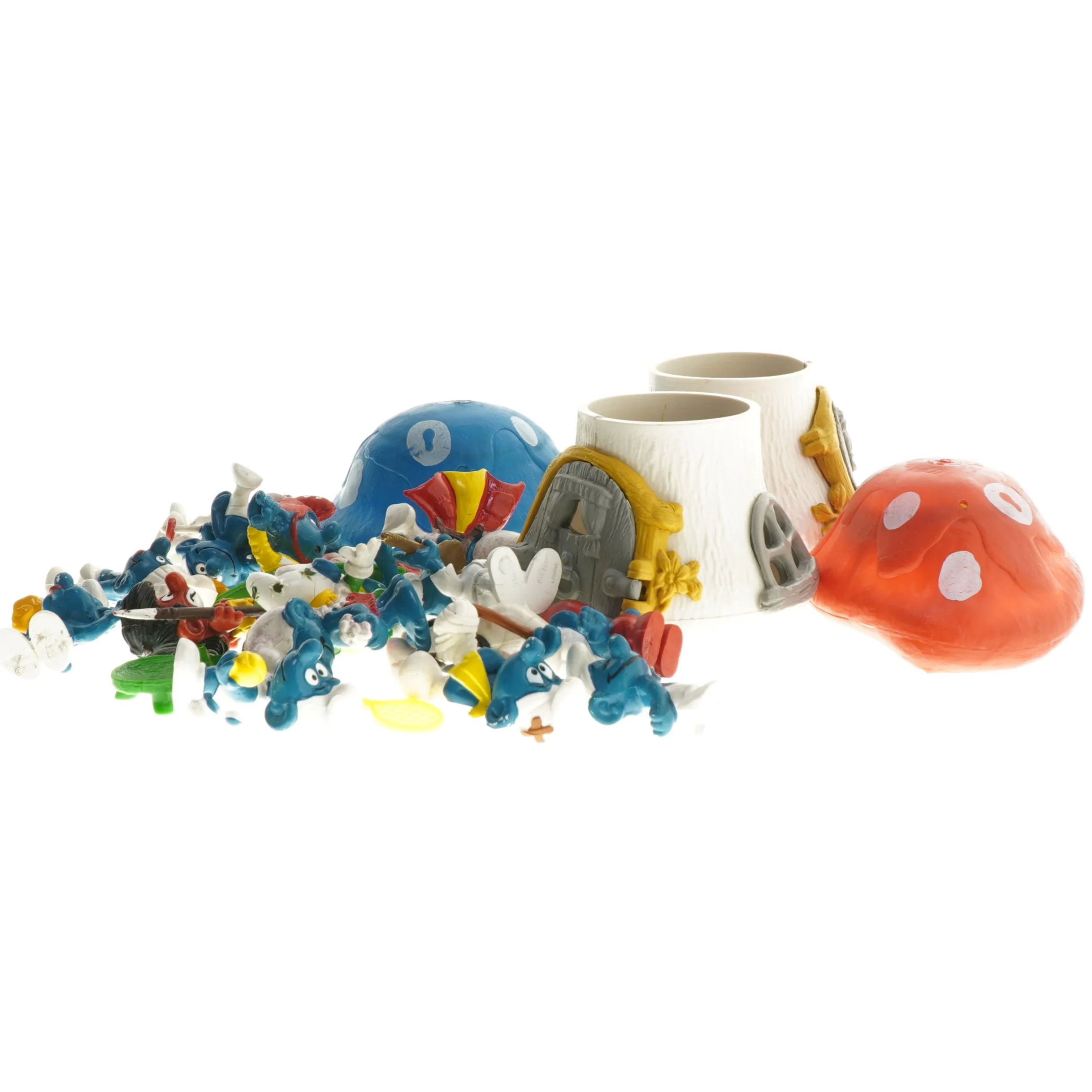 Smølfe miniature figurer og svampehuse fra Smølfer (str. ca. 5 cm)