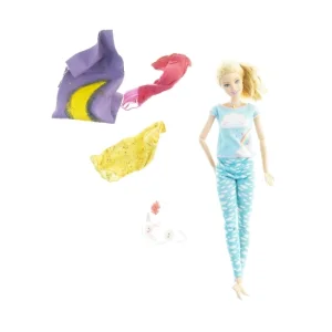 Barbie med tøj og tilbehør (str. 30 x 6 cm)