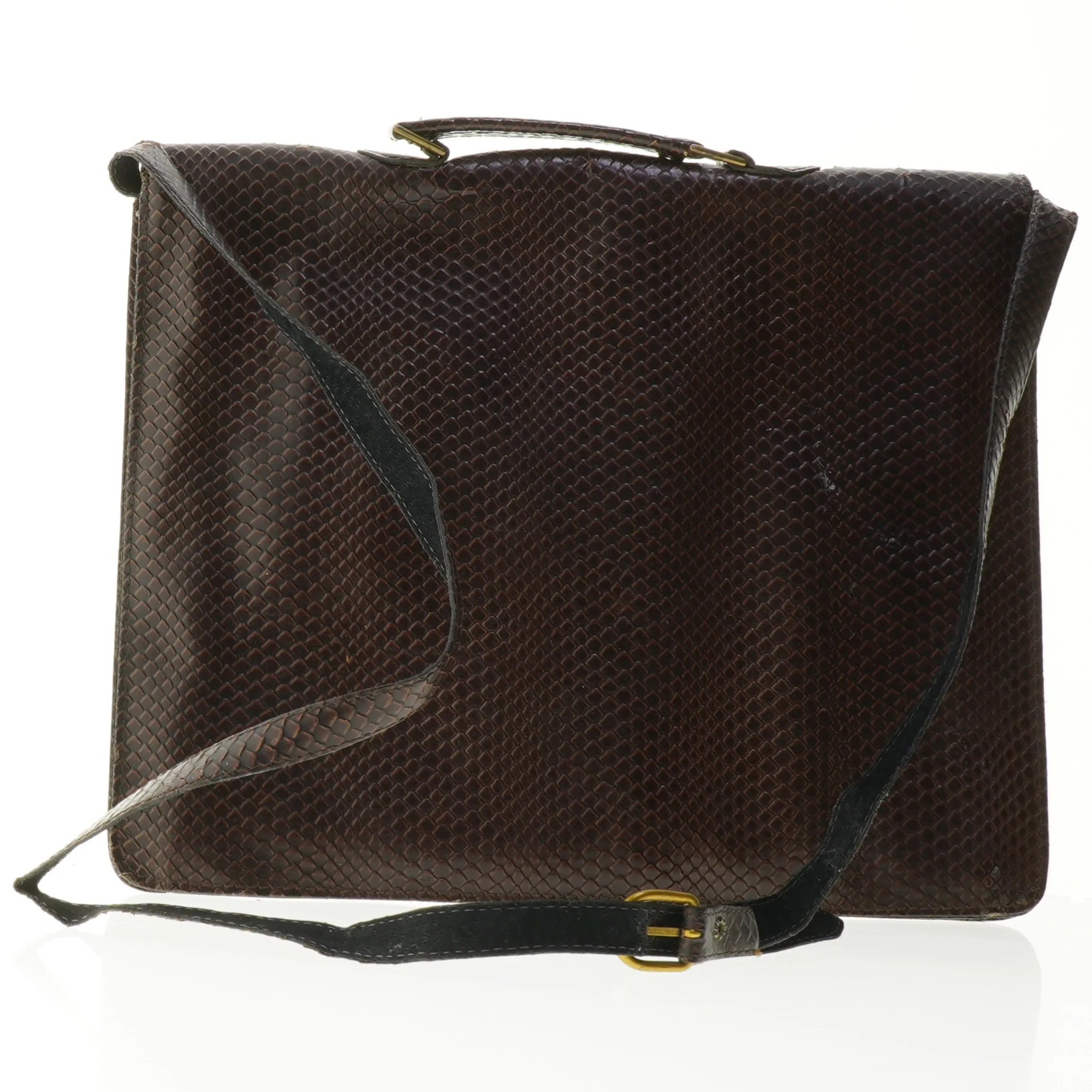 Brunt skind skuldertaske (str. 36 x 30 cm.)