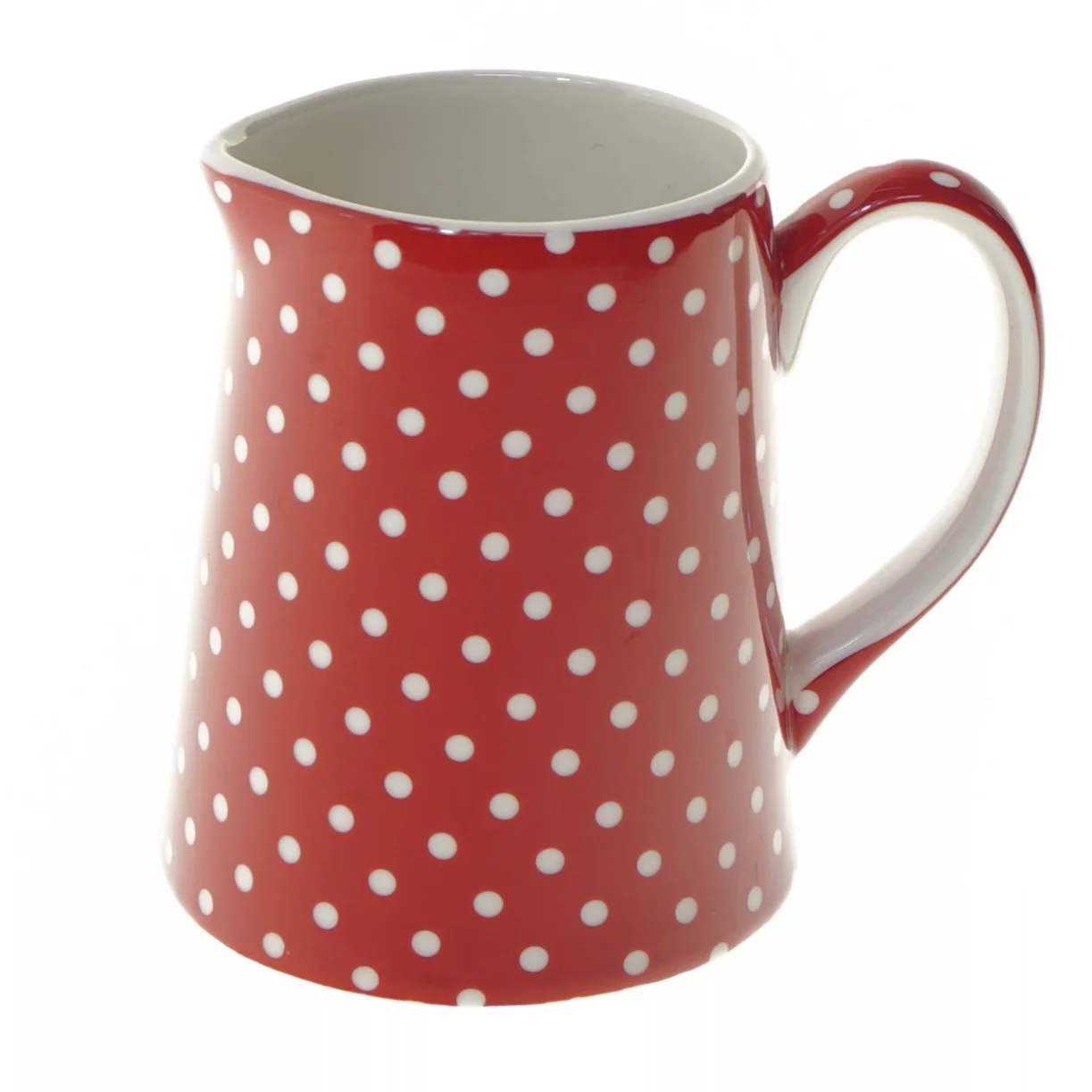 Rød kande med hvide prikker fra Green Gate (str. Ø 7,5 cm længde 11,5 cm)