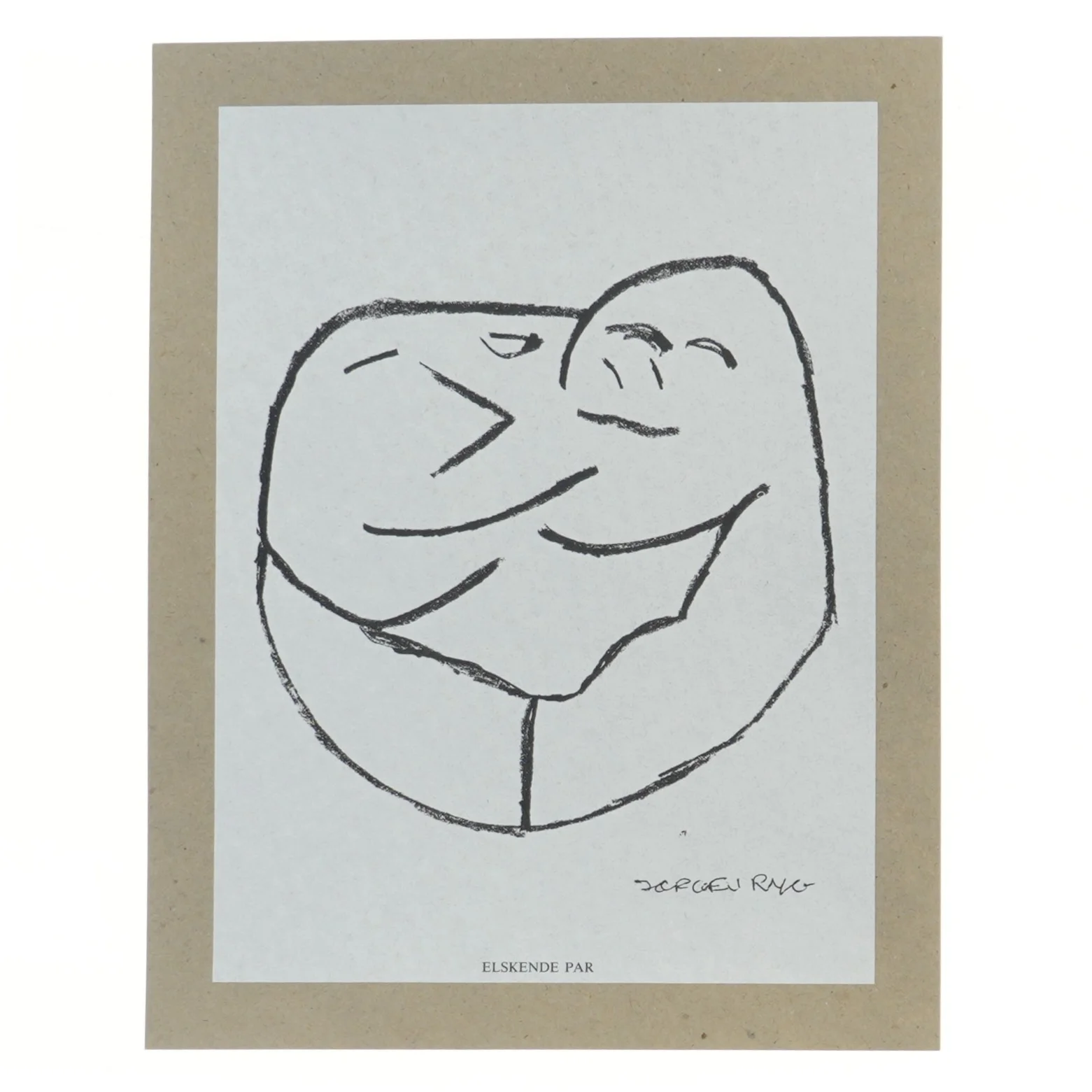 Kunsttryk af elskende par fra Jørgen Ryg (str. 30,5x24 cm)