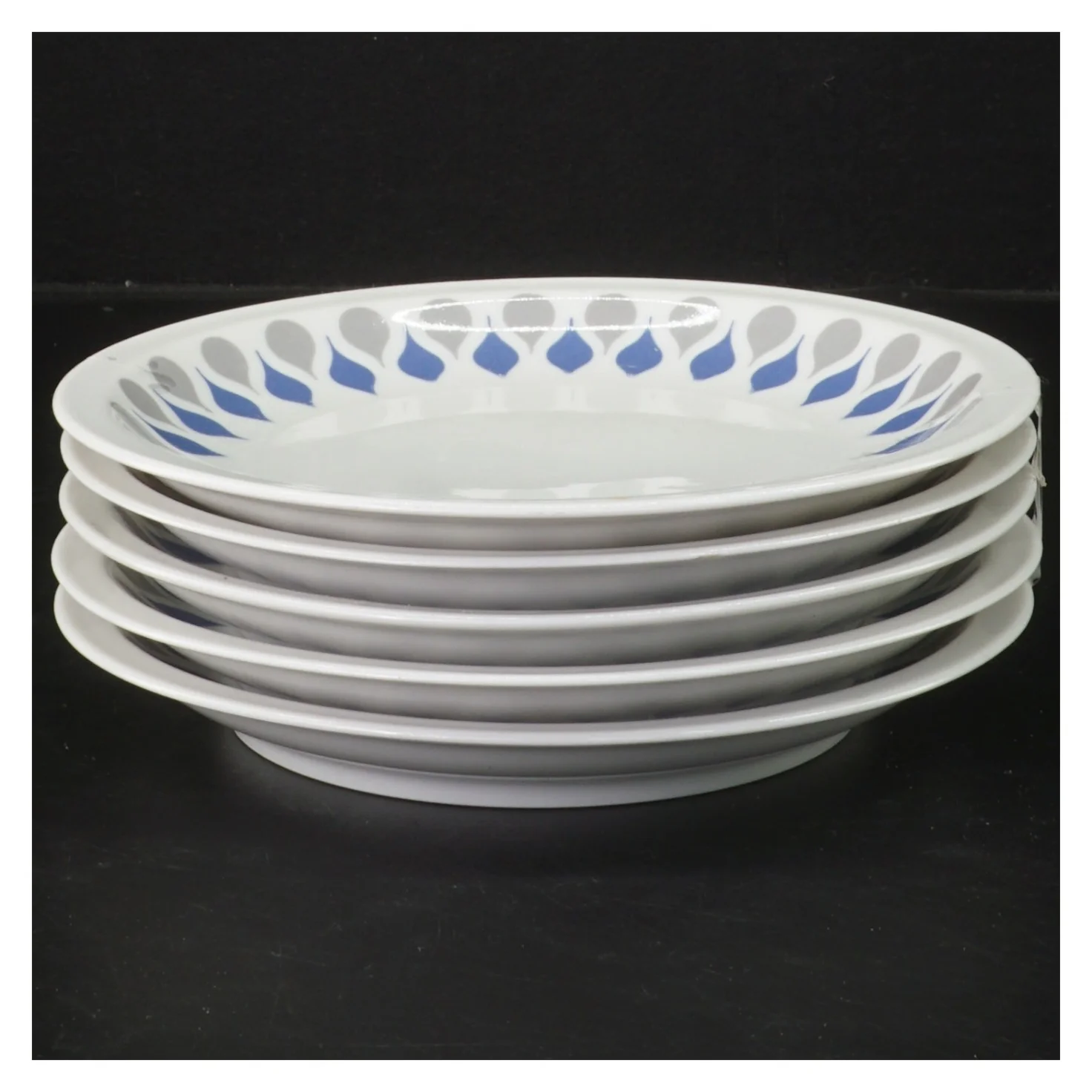 Blå dråbe fra lyngby porcelæn 5 kage tallerkener tallerkener med blå og grå mønster (str. 17 cm, 5 styk cm)