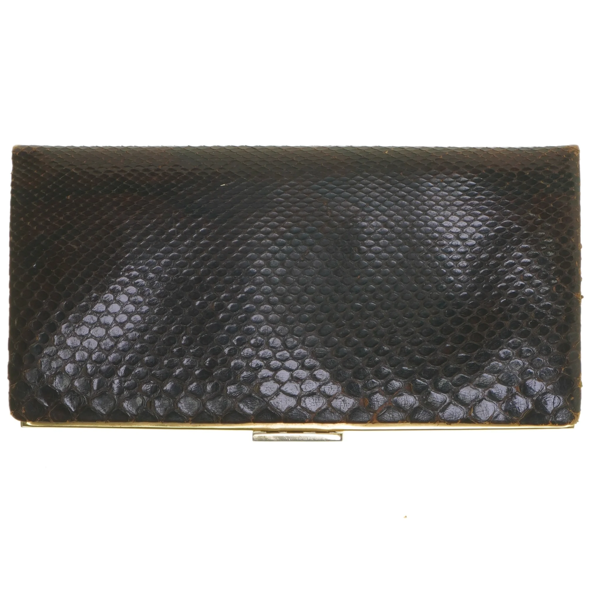 Brun clutch retro i slangeskind (str. 25x12,5 cm)