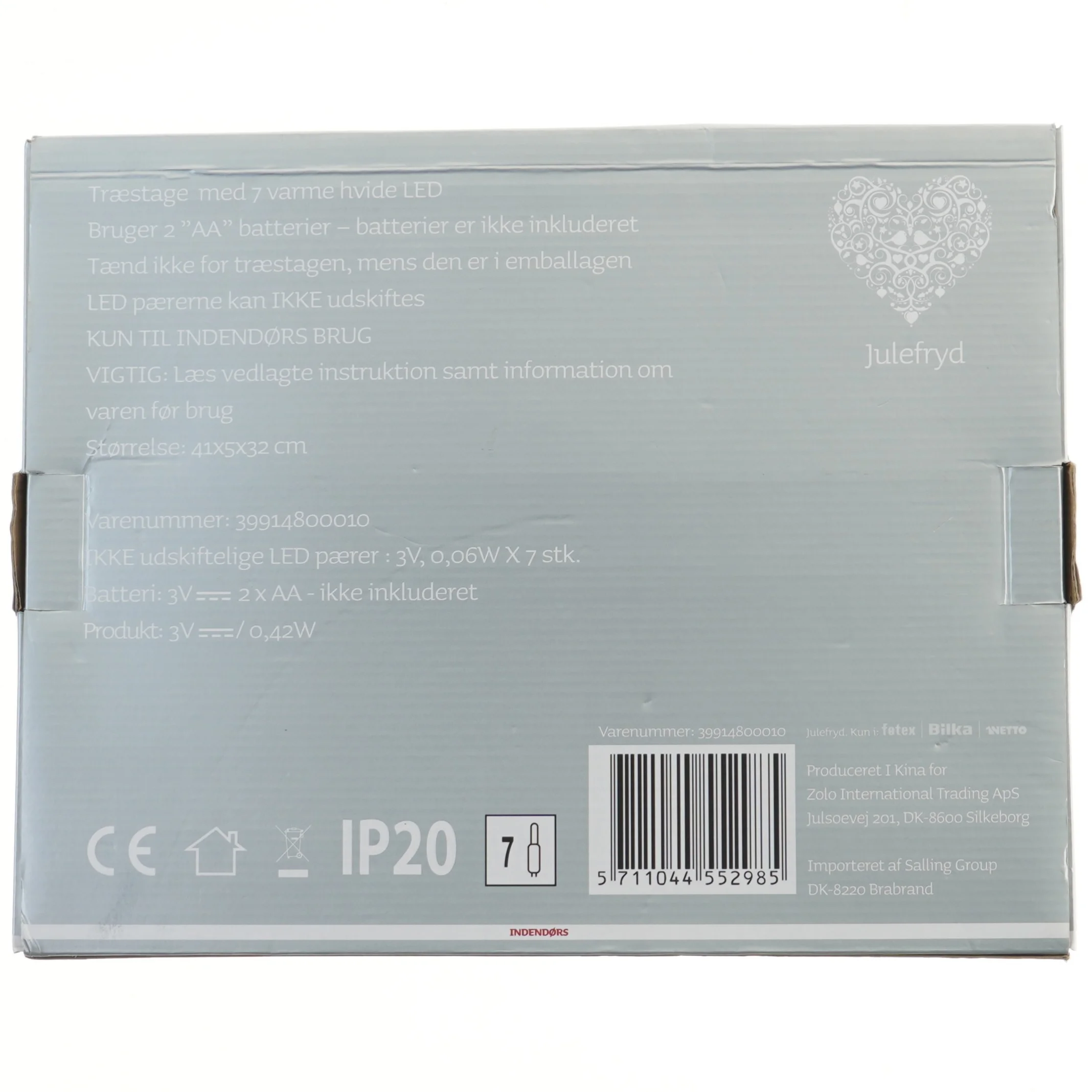 Træstage med 7 LED-lys fra Julefryd (str. 41,5 cm)