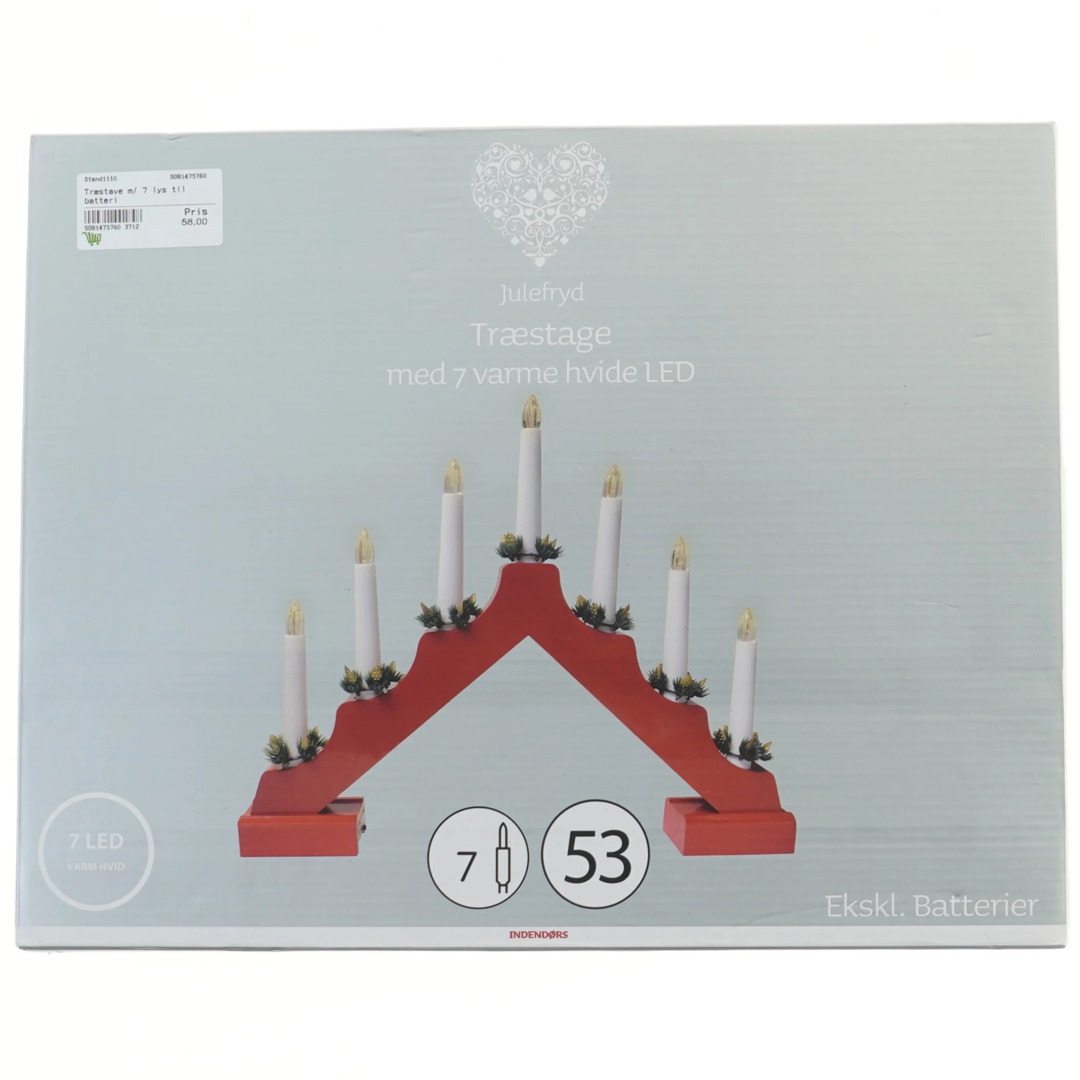 Træstage med 7 LED-lys fra Julefryd (str. 41,5 cm)