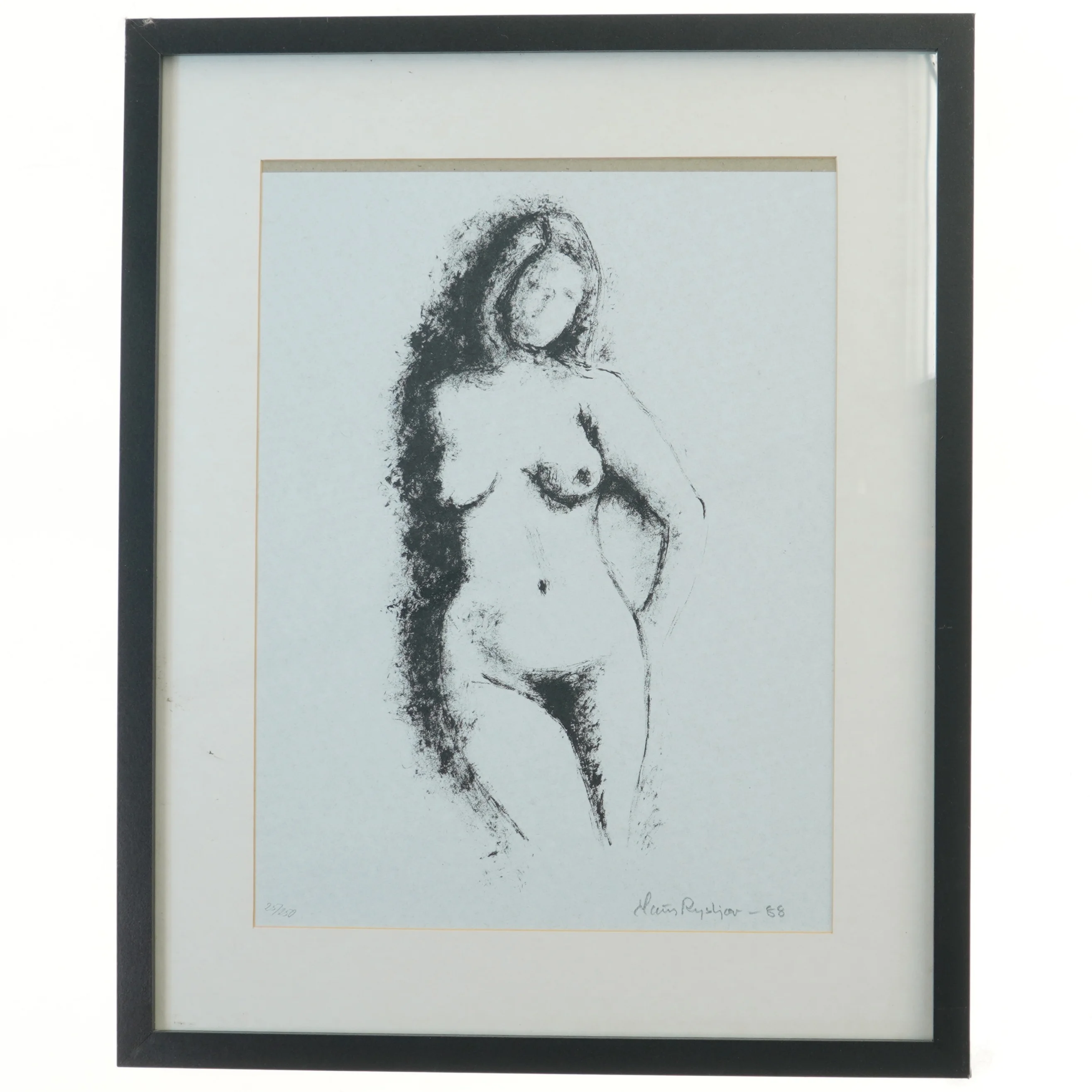 Indrammet tegning af Studie billede Signeret af Claus Ryskjær (str. 43x53 cm)