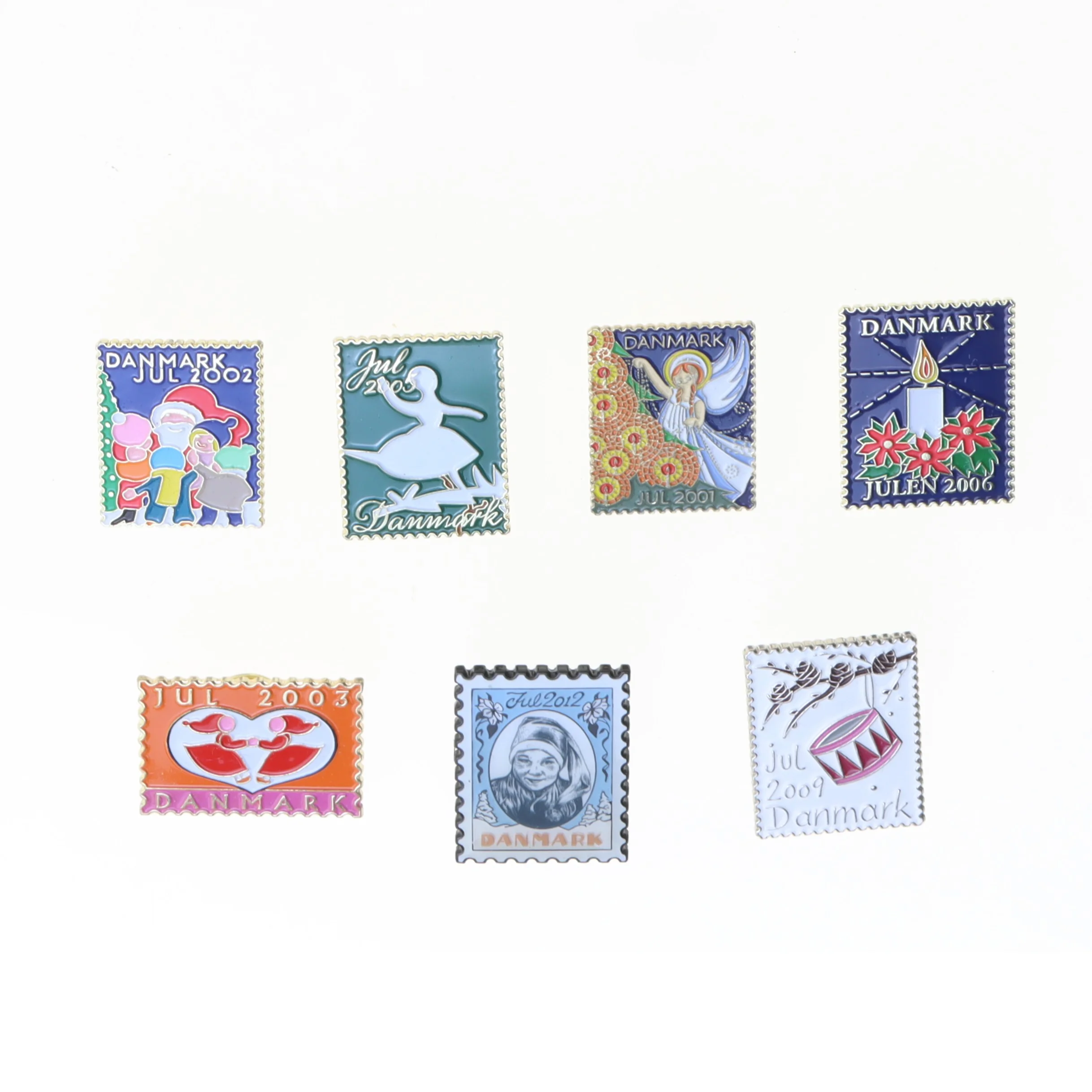 Julefrimærker pins (str. 7 stk 3x2 cm)