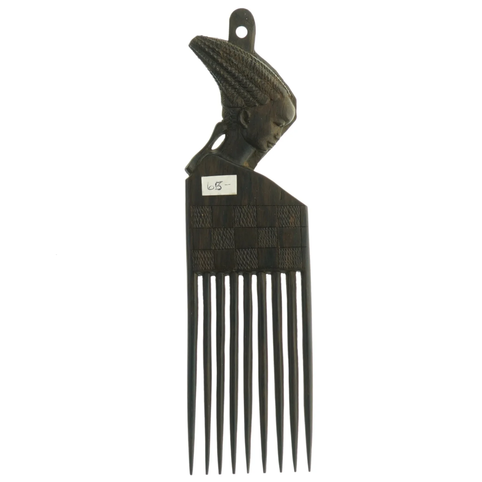 Træ kam med figurudskæring (str. 22. x 6 cm)