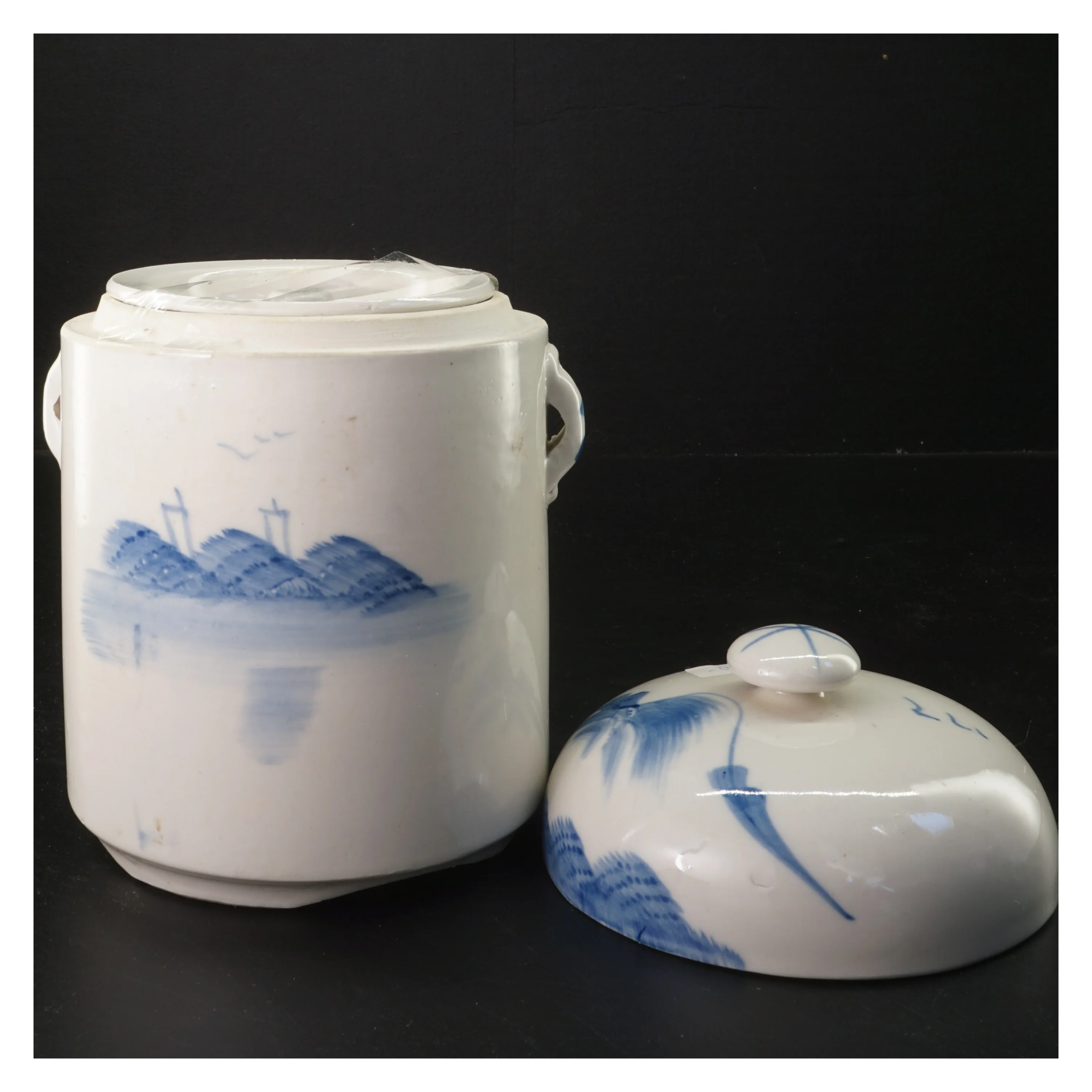 Orientalsk Fajance krukke med låg (str. 21 cm)