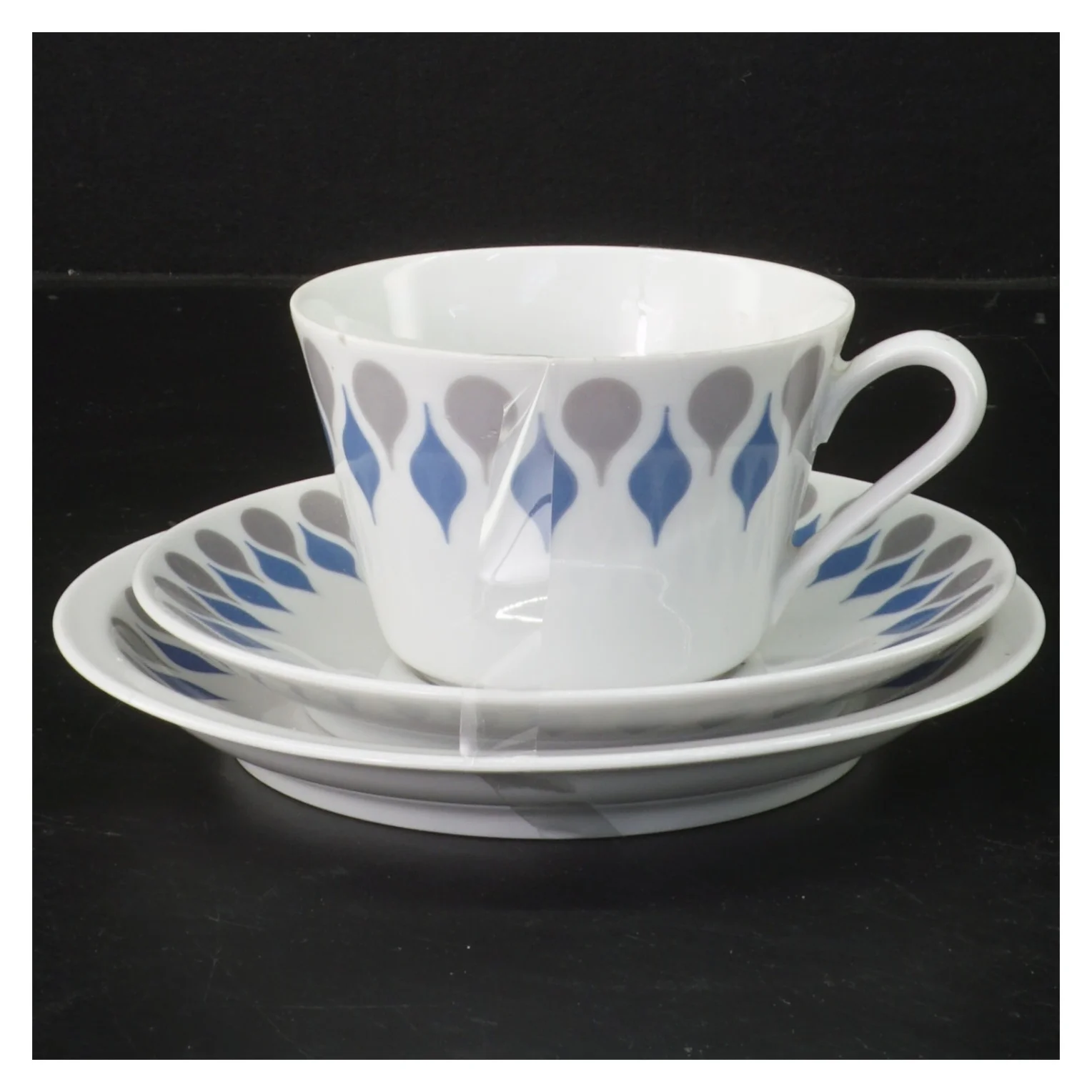 Blå dråbe Porcelæn tekop og tallerken sæt (str. 10-18 cm)