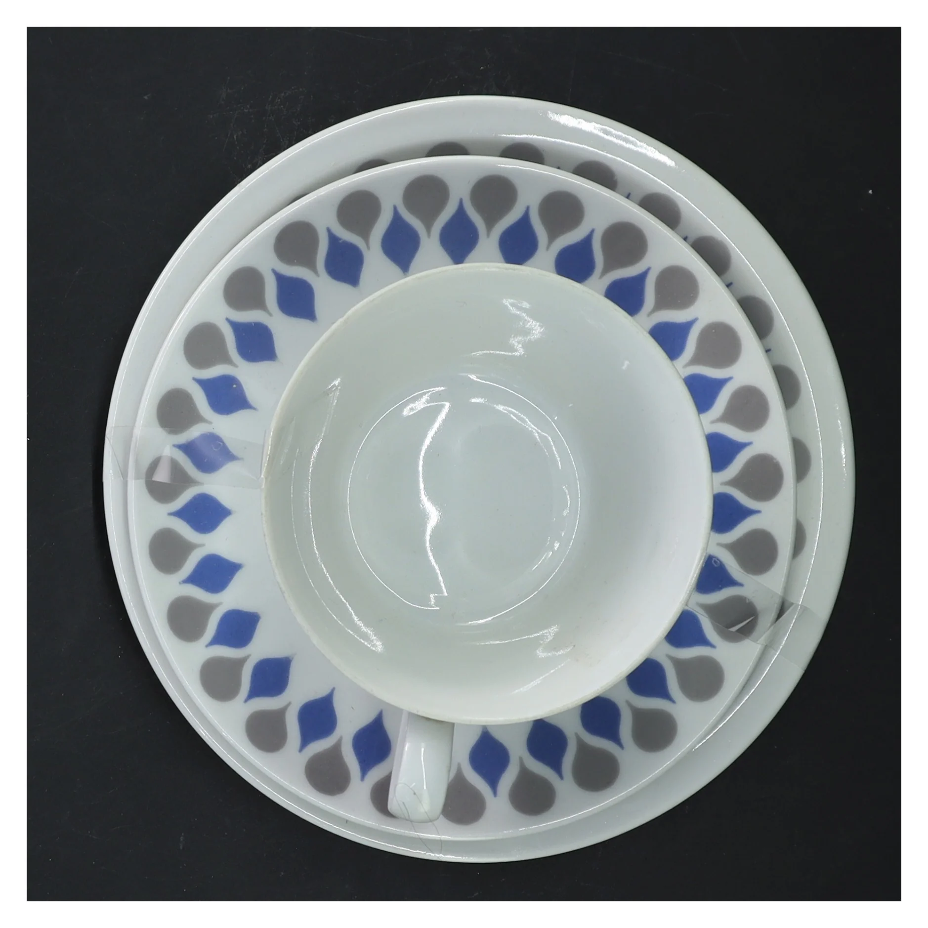 Blå dråbe Porcelæn tekop og tallerken sæt (str. 10-18 cm)