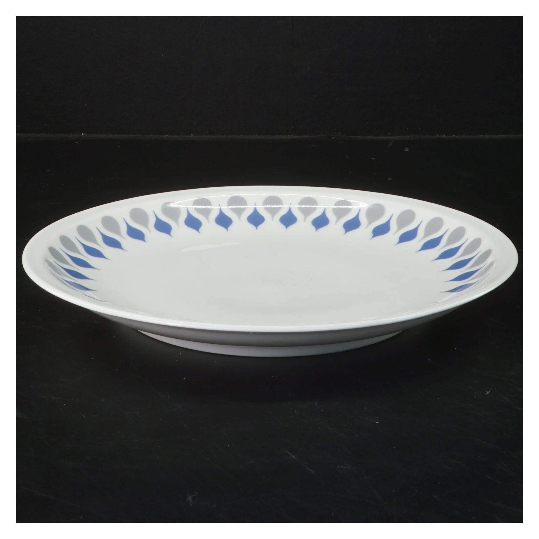 Tallerken 60lå dråbe  med blåt og gråt mønster (str. Ø 24 cm)