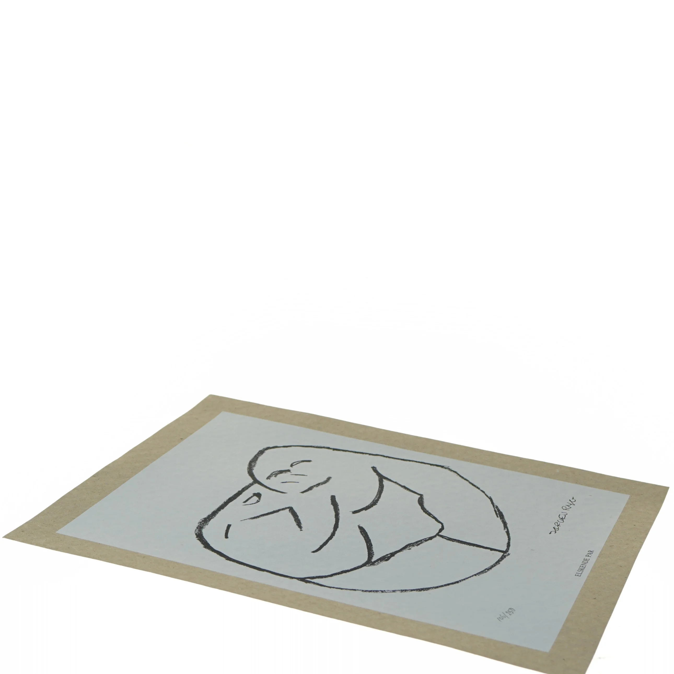 Sort-hvidt kunsttryk af elskende par fra Jørgen Ryg (str. 30,5x24 cm)