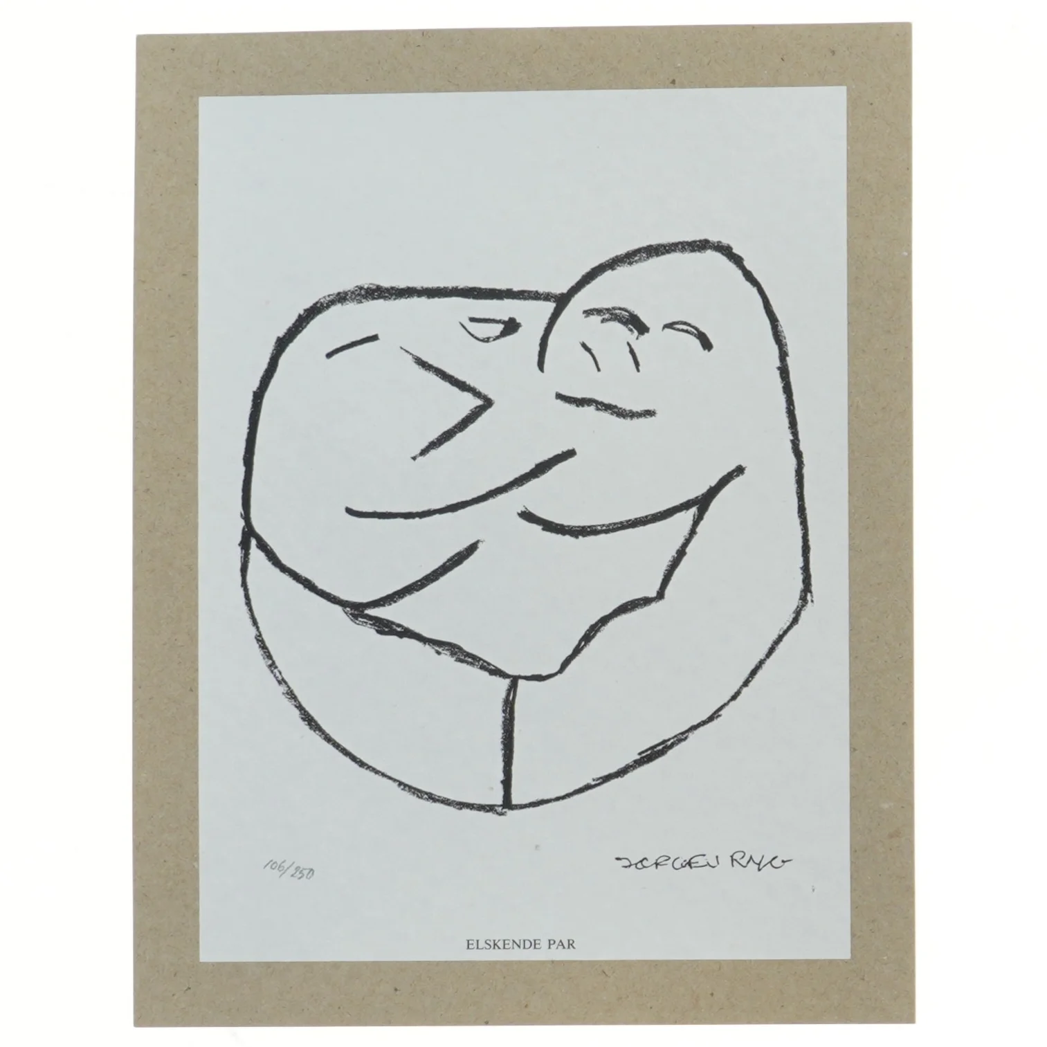 Sort-hvidt kunsttryk af elskende par fra Jørgen Ryg (str. 30,5x24 cm)