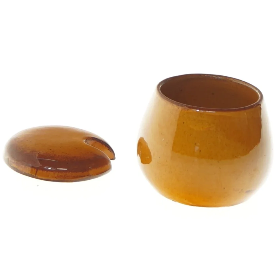 Keramik sennepskrukke med låg (str. 6,5 cm)