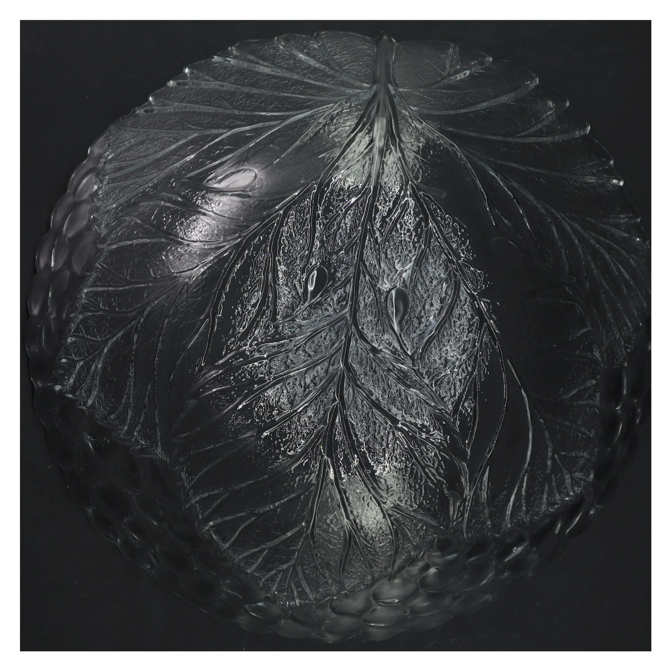 Glasskål med bladmønster (str. Ø 23 cm)