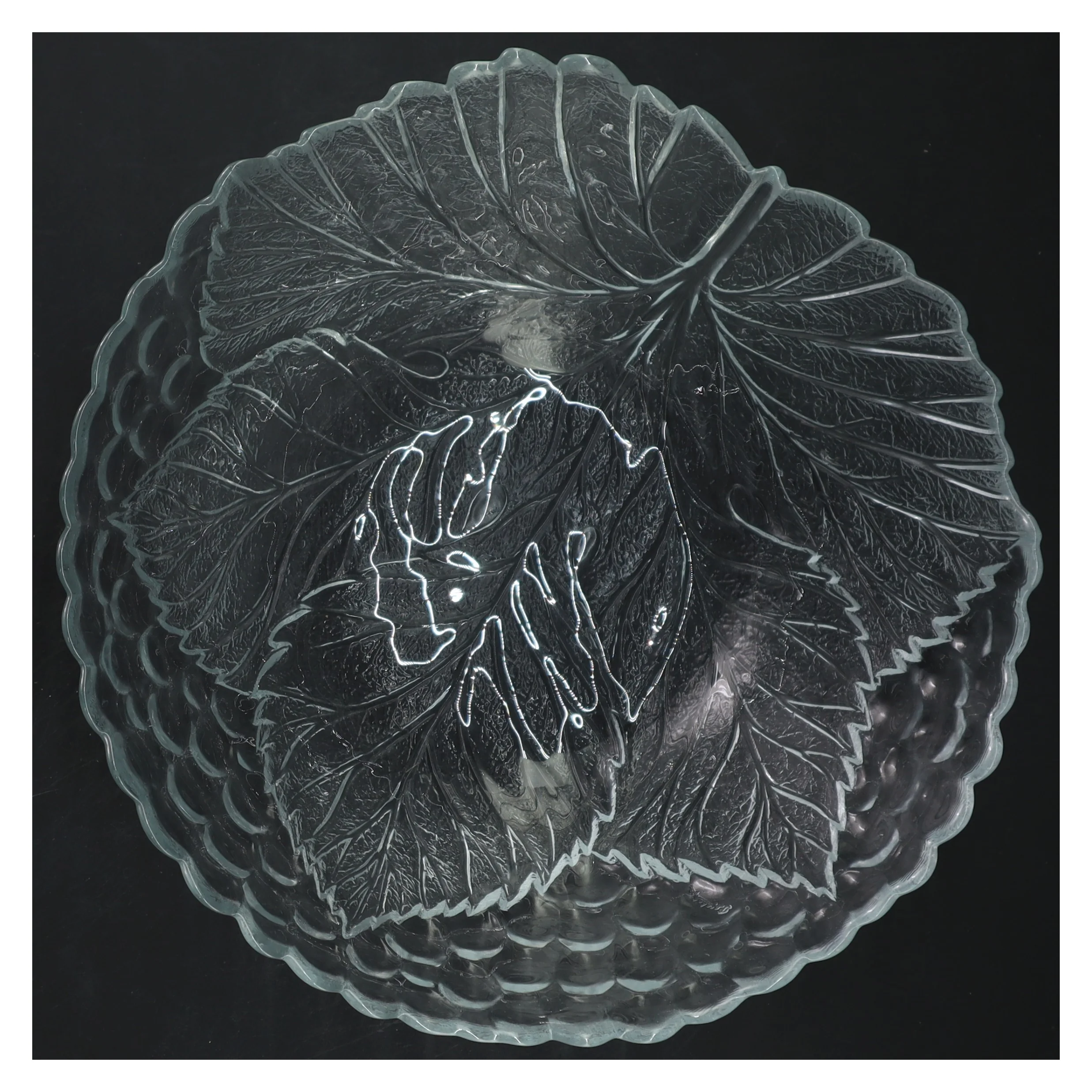 Glasskål med bladmønster (str. Ø 23 cm)