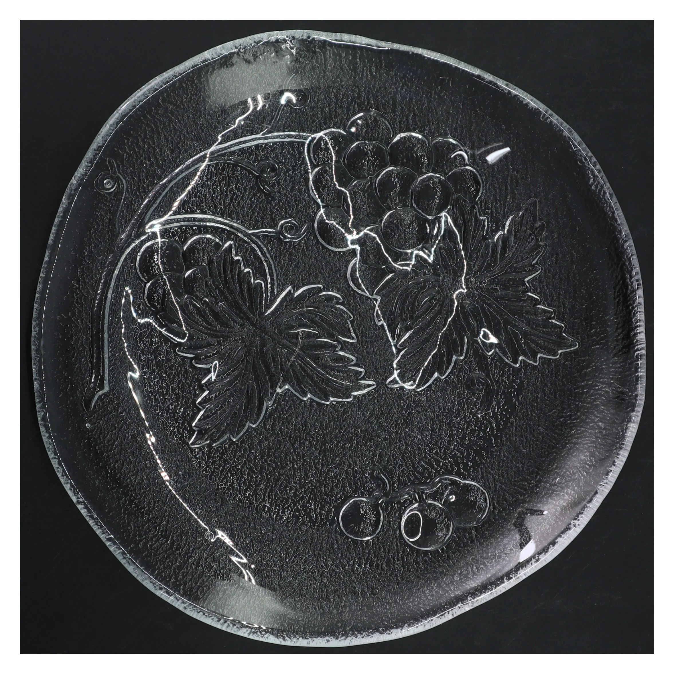 Glas fad med druemønster (str. Ø 24 cm)