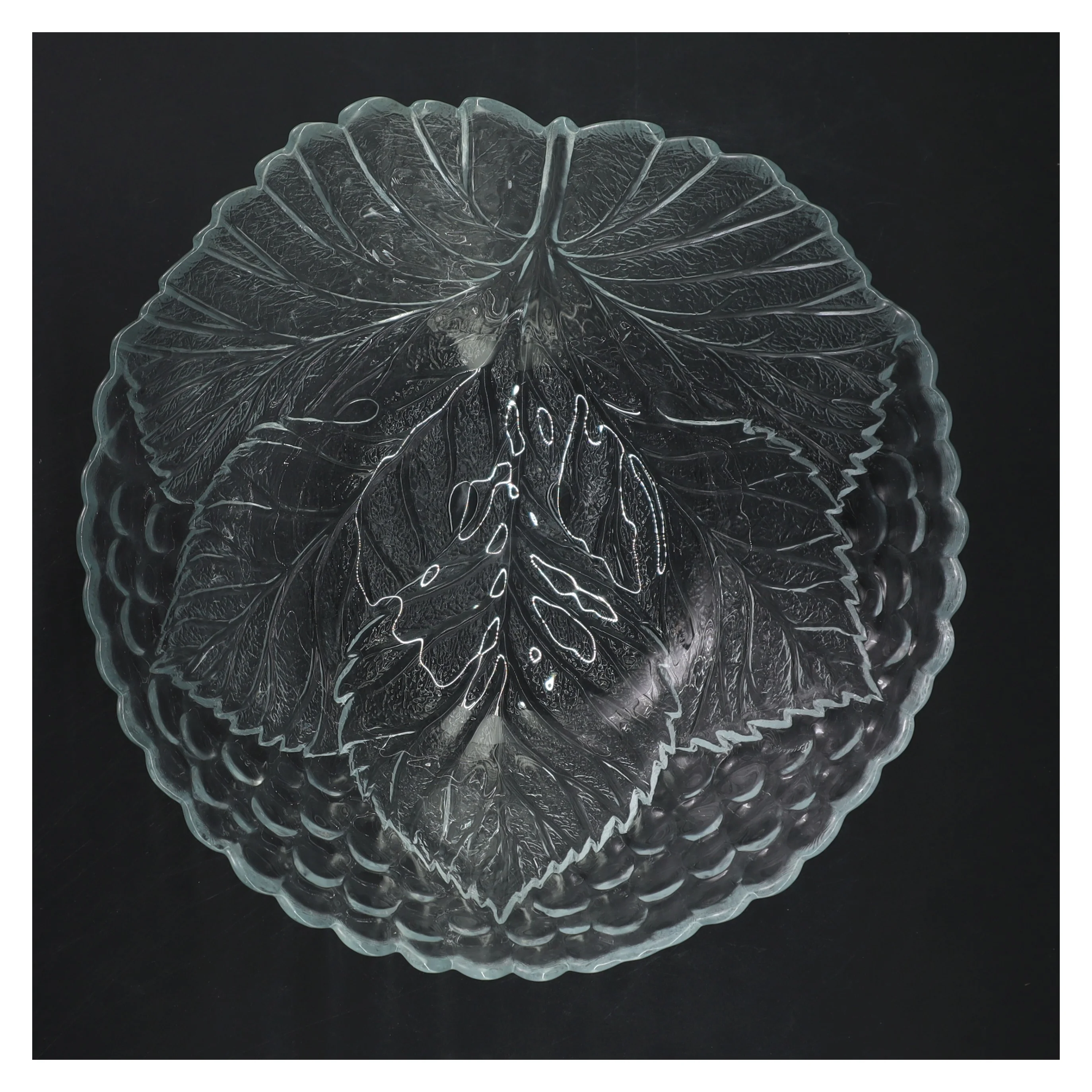Glas skål med bladmønster (str. Ø 23 cm)