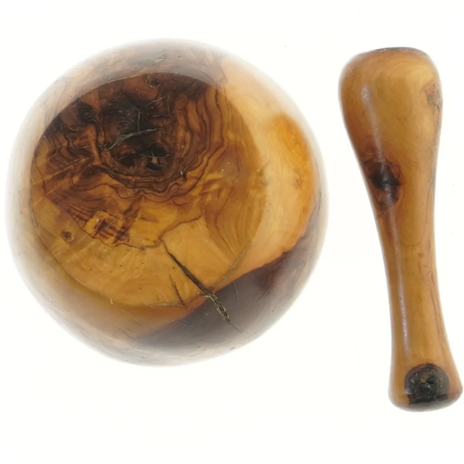 Flot træ morter og støder (str. Ø 14 cm)