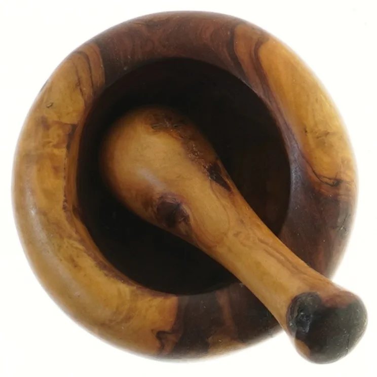 Flot træ morter og støder (str. Ø 14 cm)