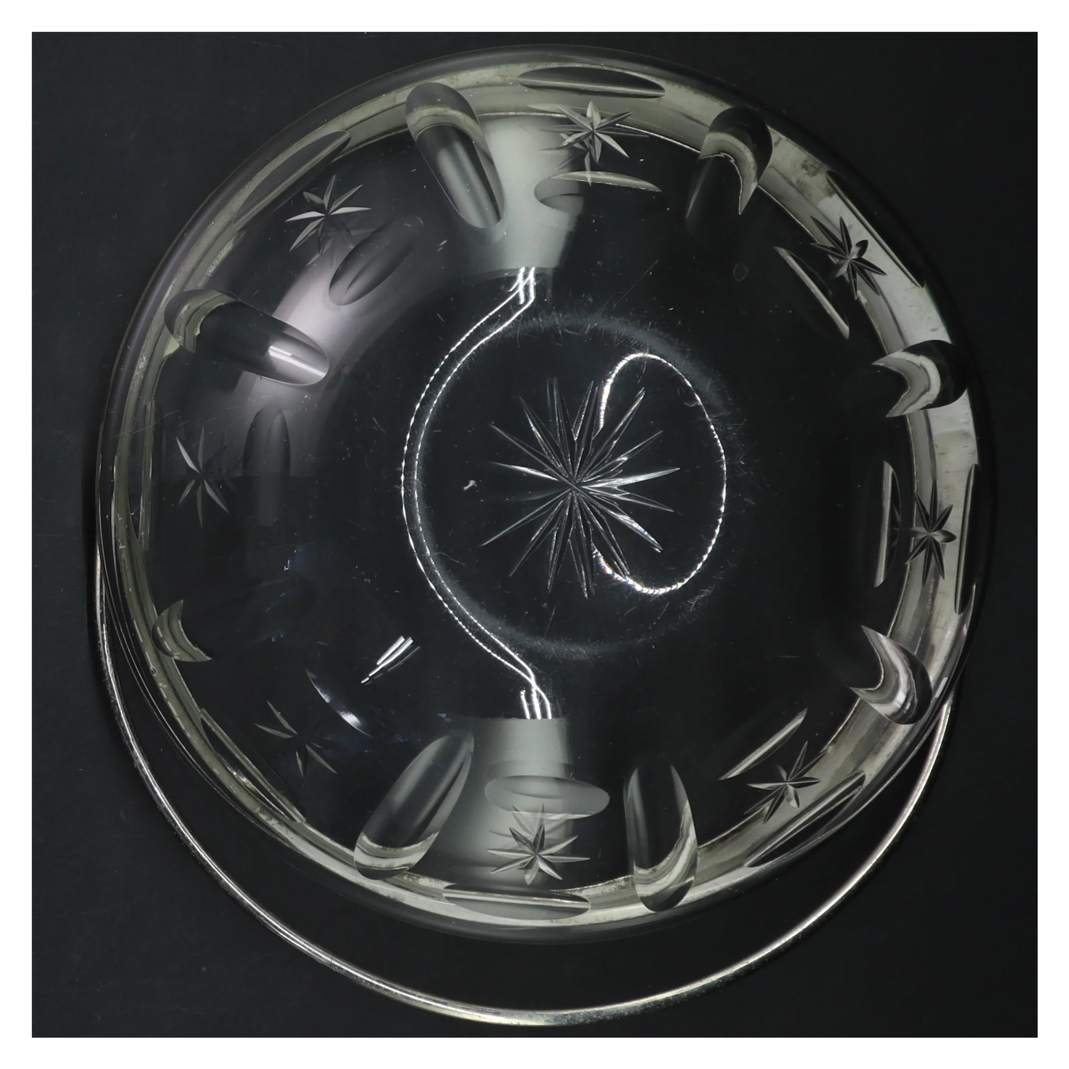 Antik Glasskål med metalkant og håndtag (str. Ø 18,5 cm)