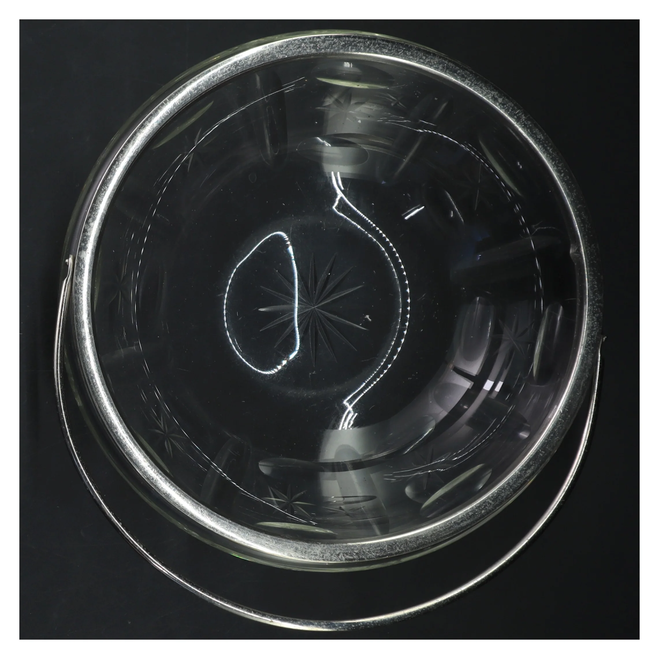 Antik Glasskål med metalkant og håndtag (str. Ø 18,5 cm)