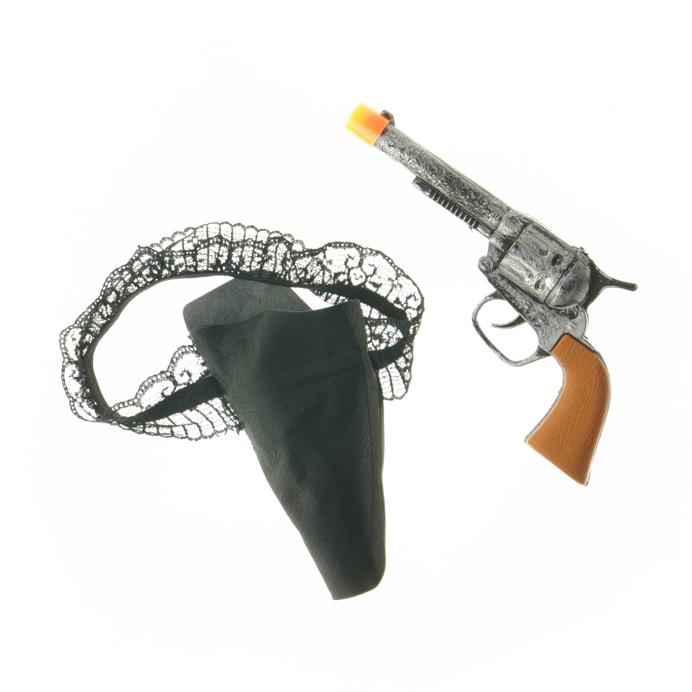 Legetøjspistol med hylster i strømpebånd (str. 18 cm)