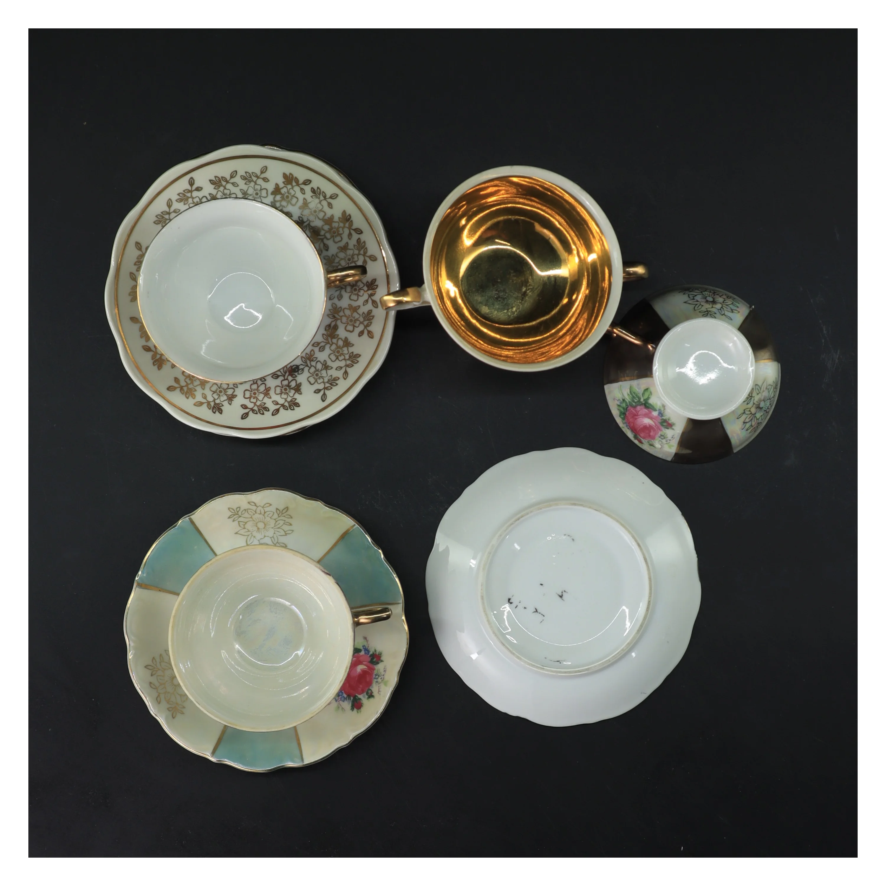 5 smukke Vintage porcelænskopper og underkopper sæt (str. 5 stk Ø 7,5 & 12 cm)