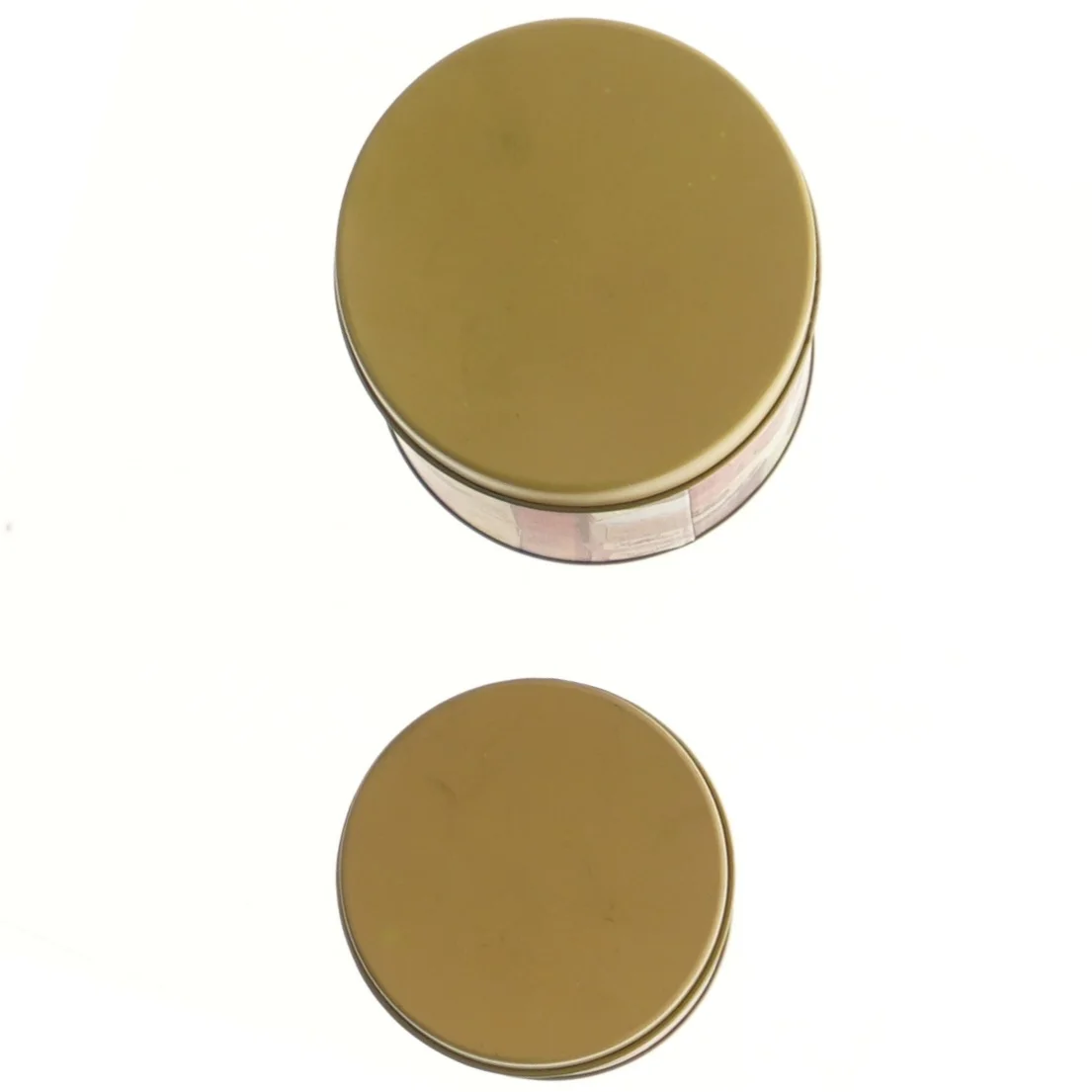 Sæt af dekorerede metalbeholdere (str. Ø 9,5x13 og Ø 8x10 cm)