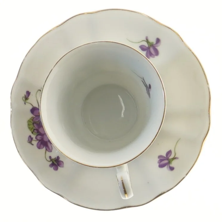 Smuk Tekop med underkop med blomsterdesign (str. Ø 14 og 7xØ 8 cm)