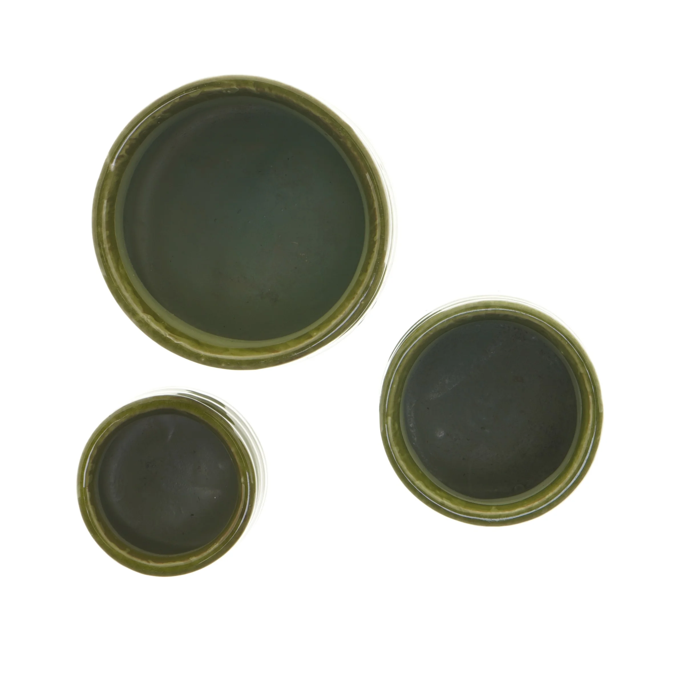 Sæt af grønne keramiske potter (str. Ø 12,5x11 cm og Ø 9,5x10 cm og Ø7,5x7,5 cm)