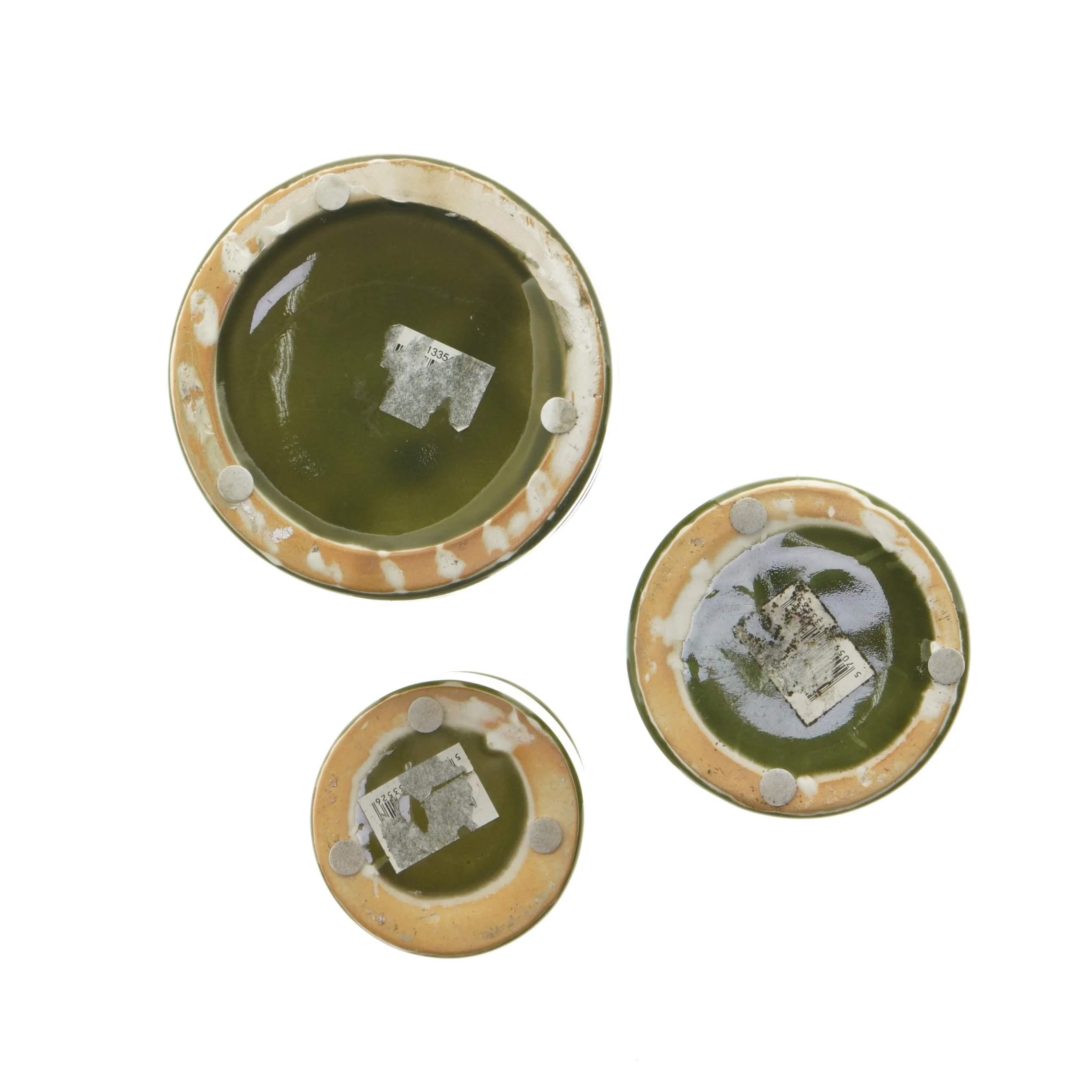 Sæt af grønne keramiske potter (str. Ø 12,5x11 cm og Ø 9,5x10 cm og Ø7,5x7,5 cm)