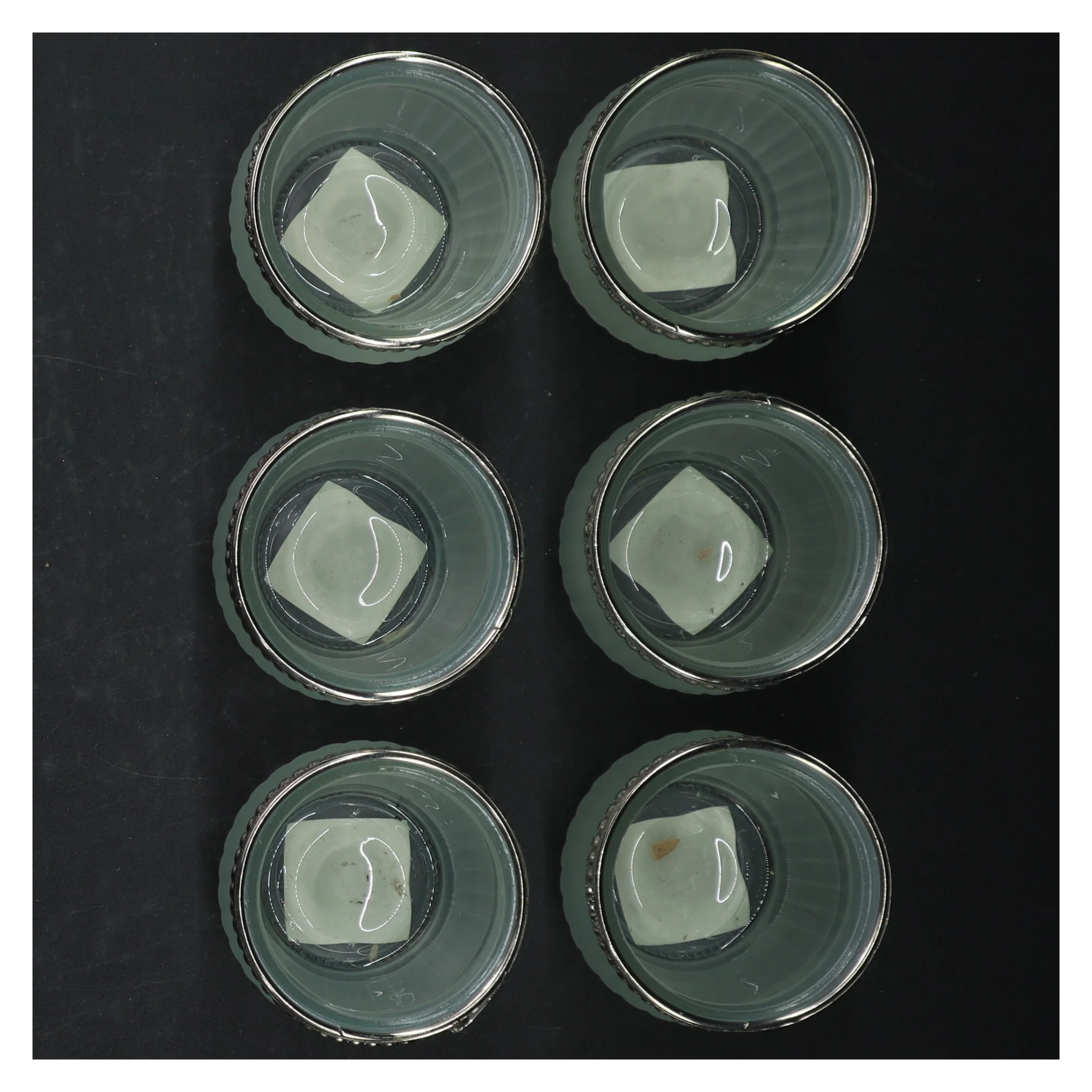 6 Grønlige glasstager fra Kj Collection (str. 7 cm. 6 styk)