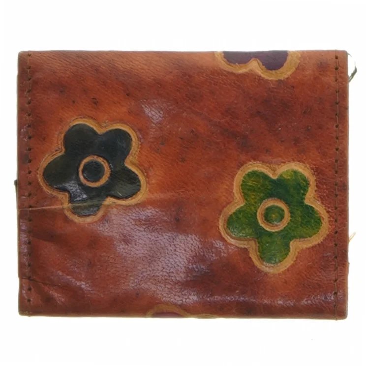 Lille læderpung med blomster (str. 9x7 cm)