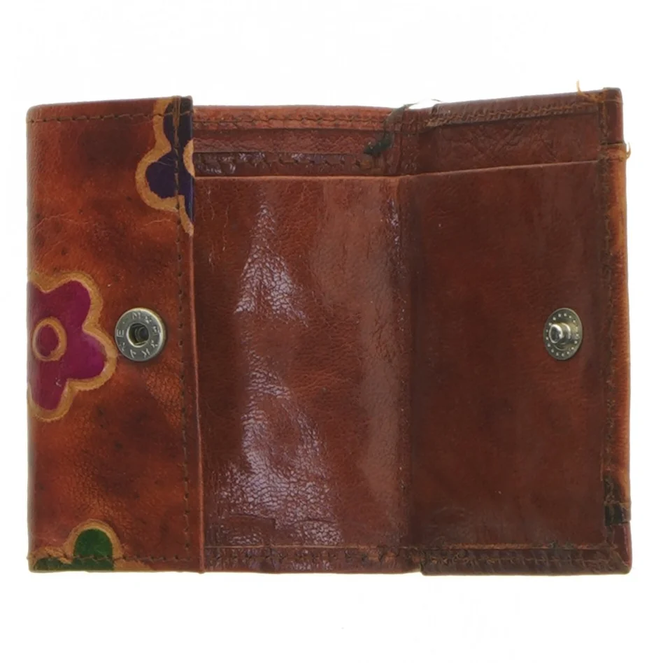 Lille læderpung med blomster (str. 9x7 cm)