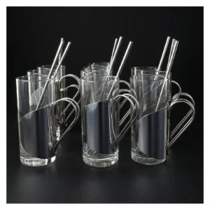 10 Glaskrus med metalsugerør, til gløgg eller irish coffee (str. 13 x 6 cm)