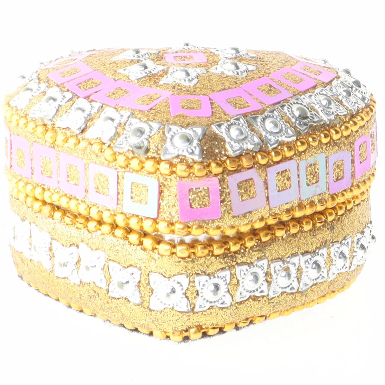 Dekoreret hjerteformet skrin/æske (str. 6x5,5 cm)