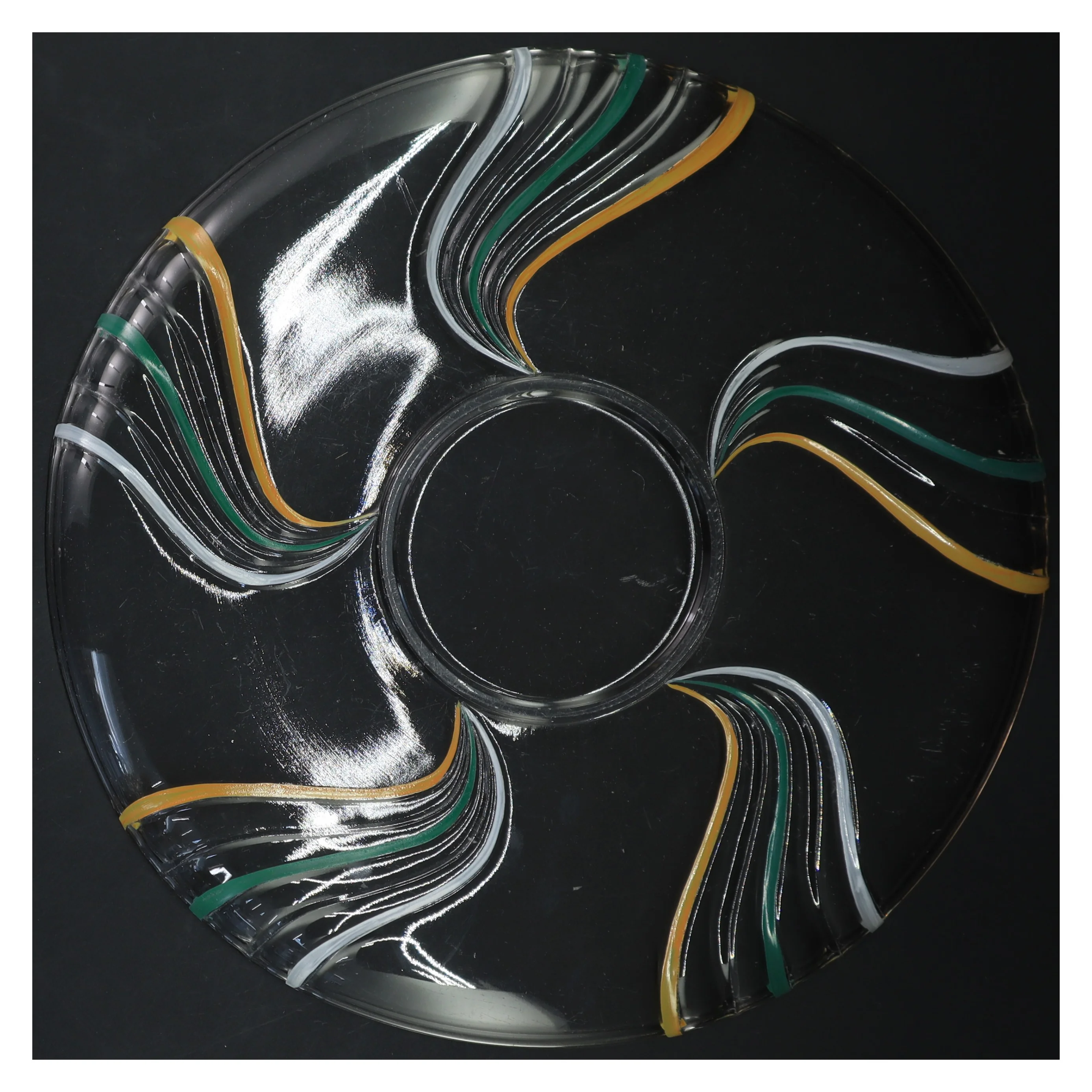 Glasfad med farvede striber (str. Ø 28,5 cm)