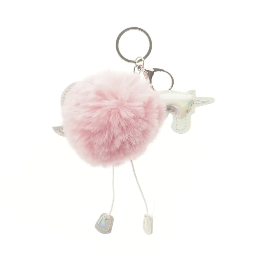 Unicorn nøglering med pelspompon (str. Ø 7 cm)