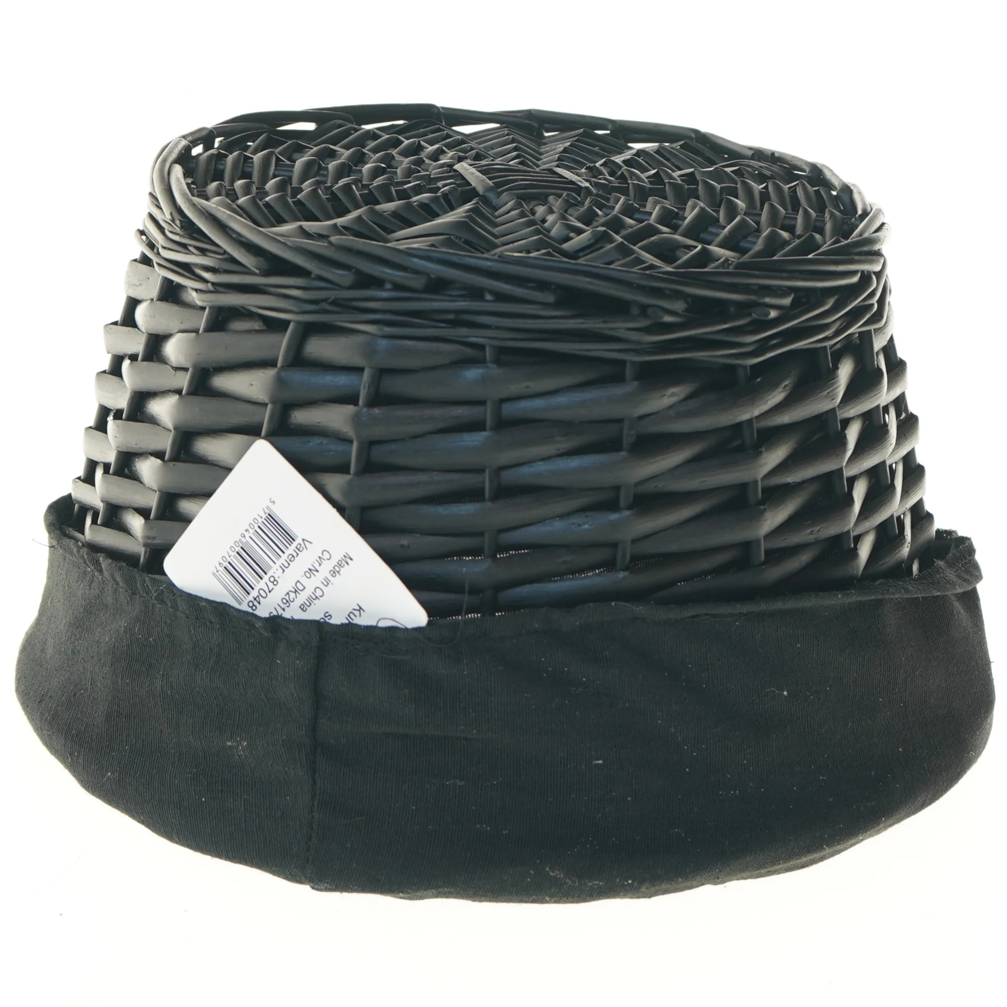 Rund fletkurv med stofindsats (str. Ø 30 cm)