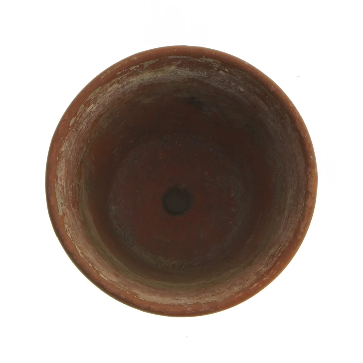 Terracottakrukke med underskål (str. Ø. 11,5 cm. længde, 10 cm)