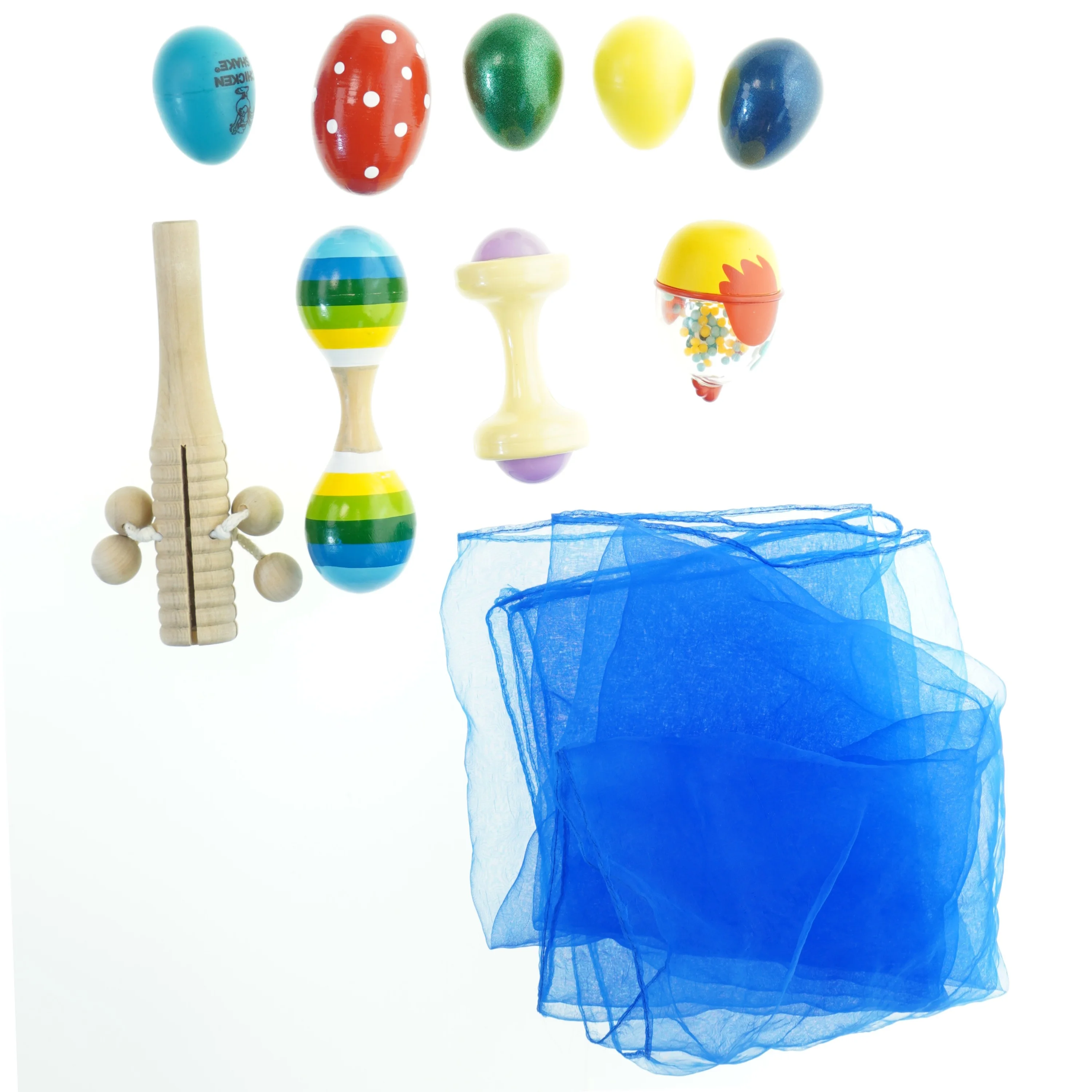 Musiksæt med rytmeinstrumenter fra Polarn O. Pyret (str. 25 x. 17 cm)